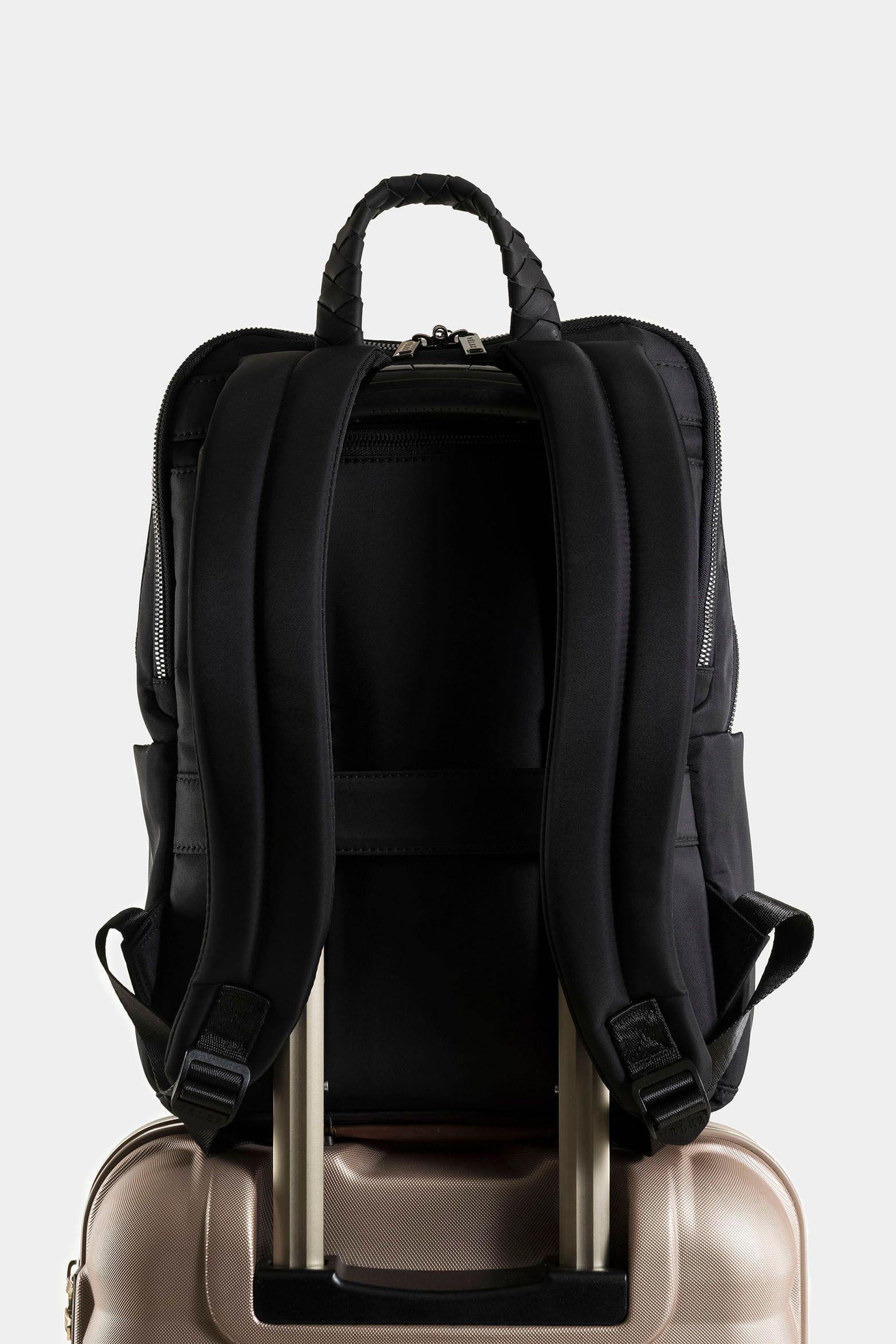 Mochila ryn de nylon reciclado para mujer manija trenzada Negro-2
