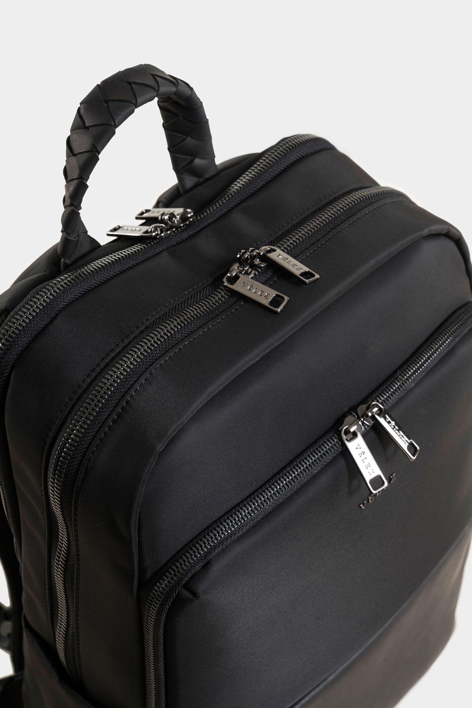Mochila ryn de nylon reciclado para mujer manija trenzada Negro-3