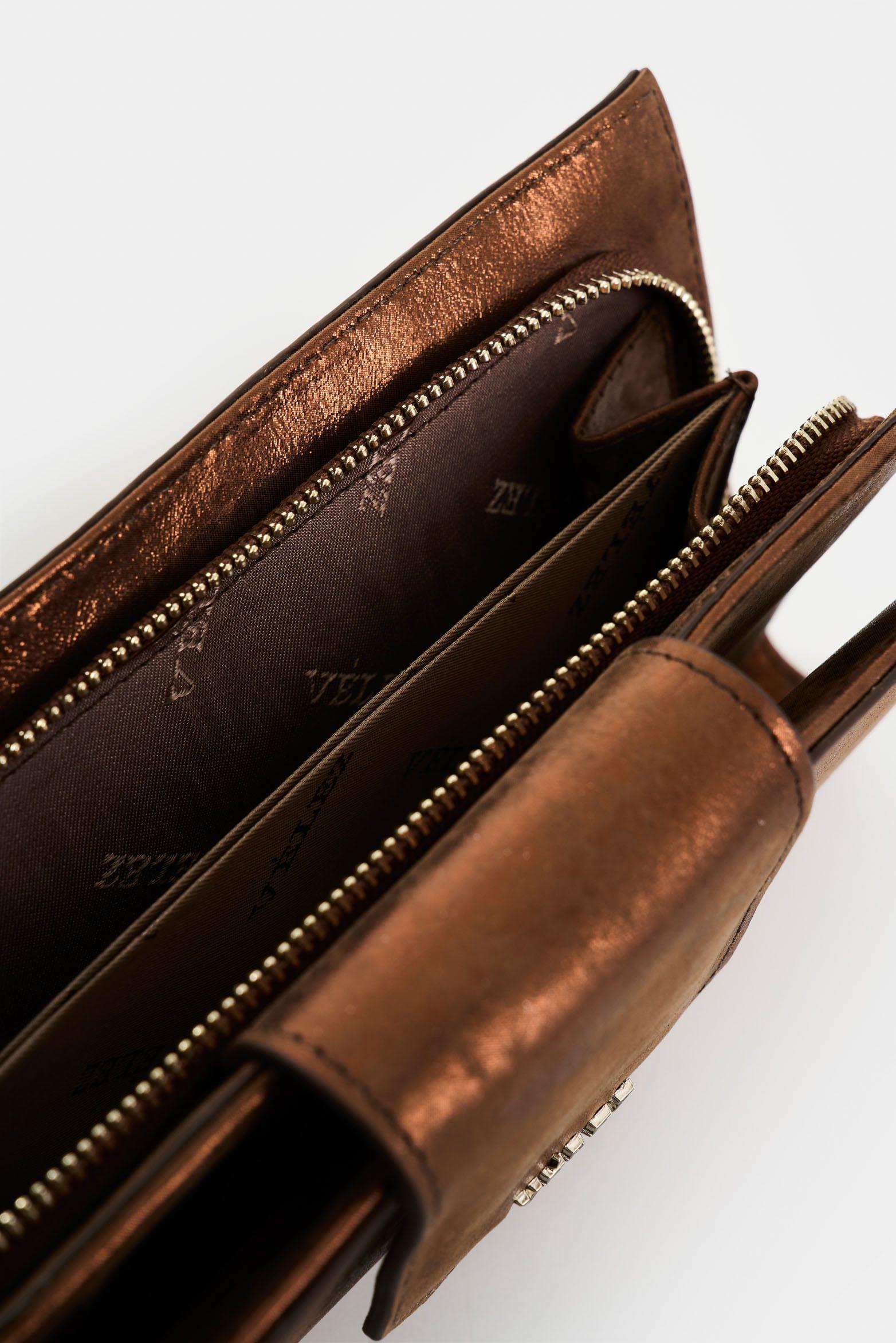 Vélez Billetera Porta Chequera Cuero Folia Mujer Jade Bronce-4