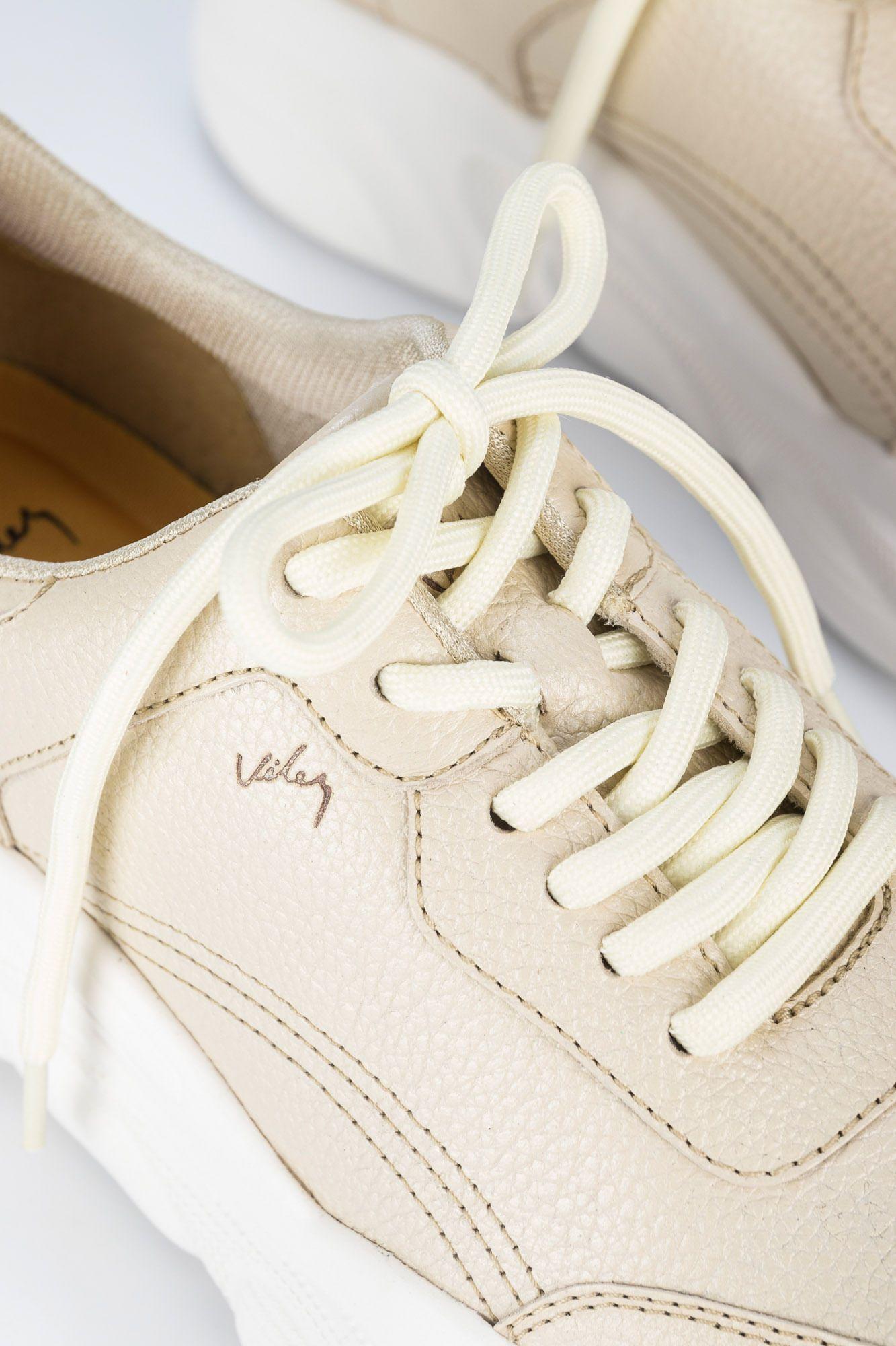 Vélez Zapatillas Mori Cuero Mujer Suela Portiva Dorado-3