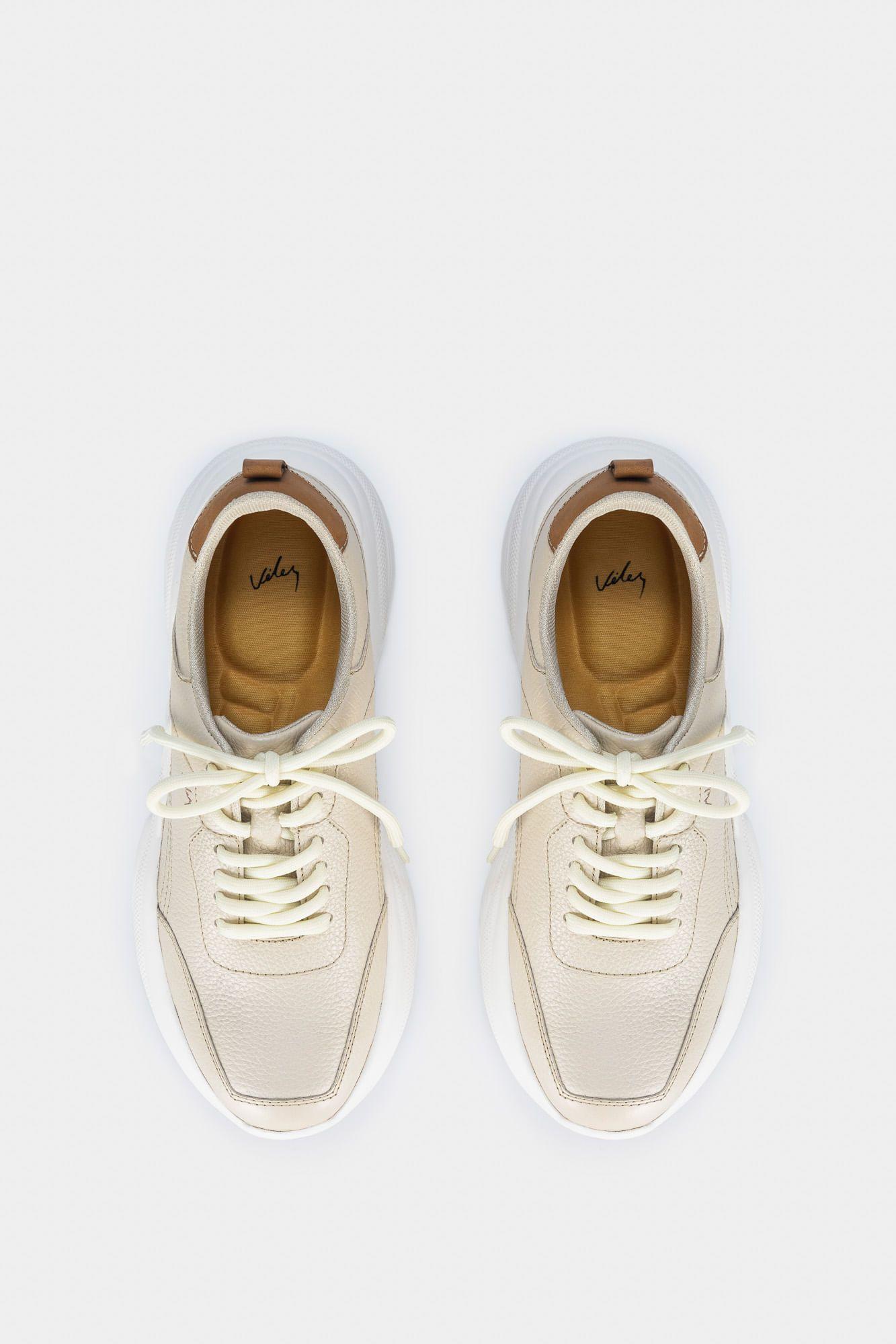 Vélez Zapatillas Mori Cuero Mujer Suela Portiva Dorado-4