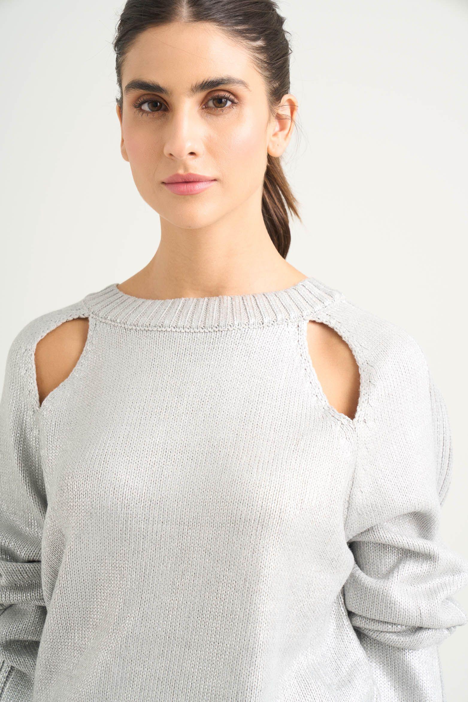 Vélez Sweater Star Tejido Rectilíneo Mujer Metalizado Gris-2