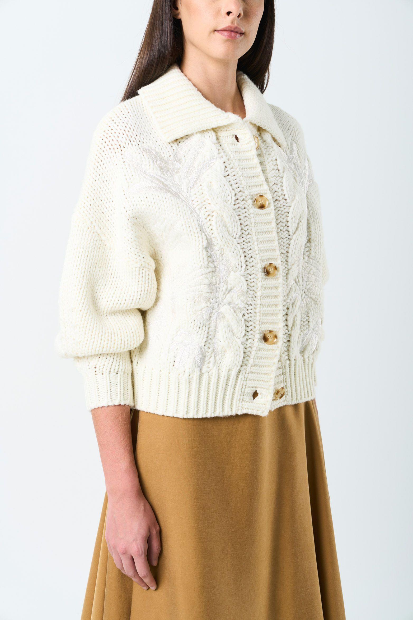 Vélez Cardigan Kalixto Tejido Para Mujer Bordado Crema-4