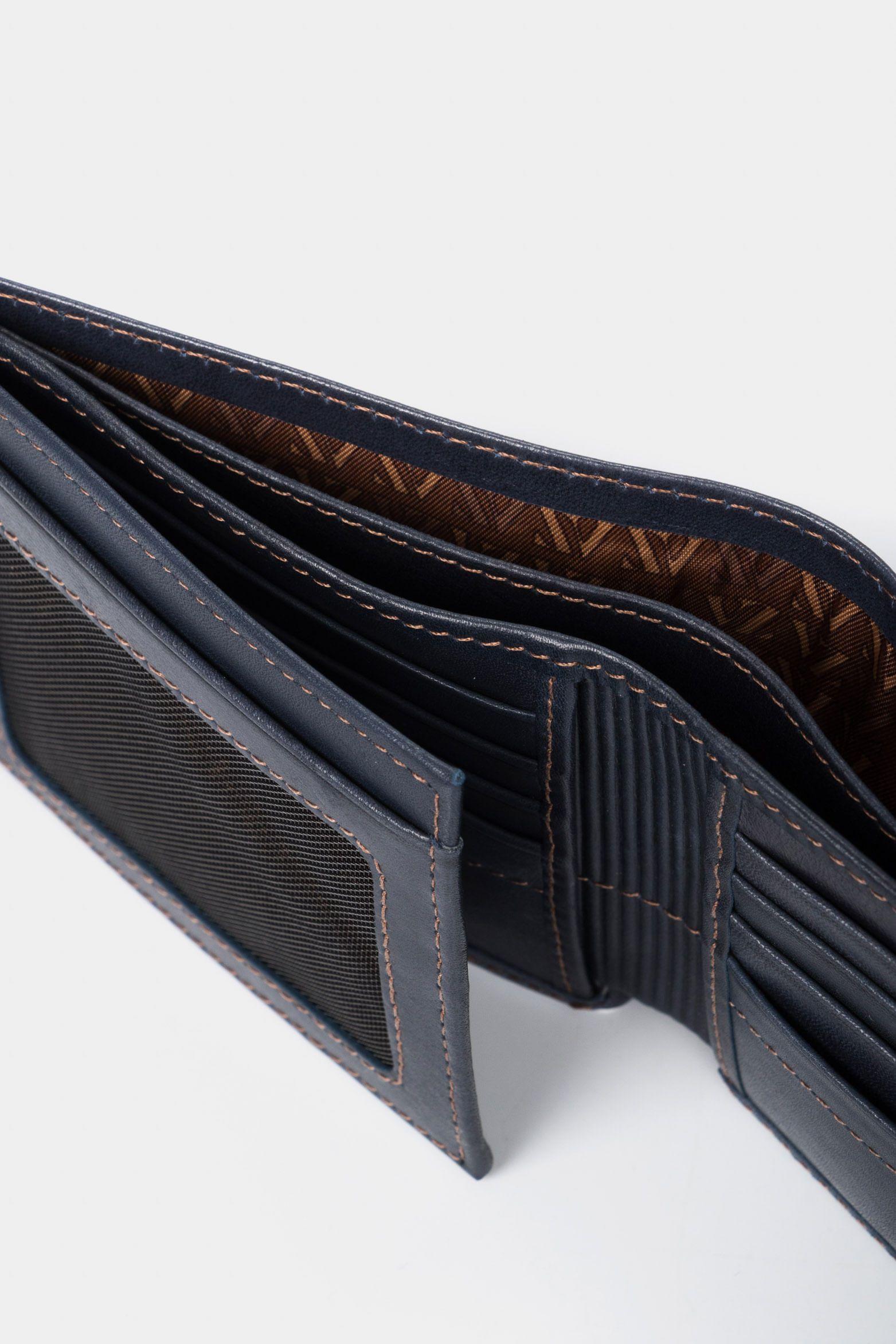 Billetera Humanista de cuero para hombre costuras contraste   azul oscuro-3