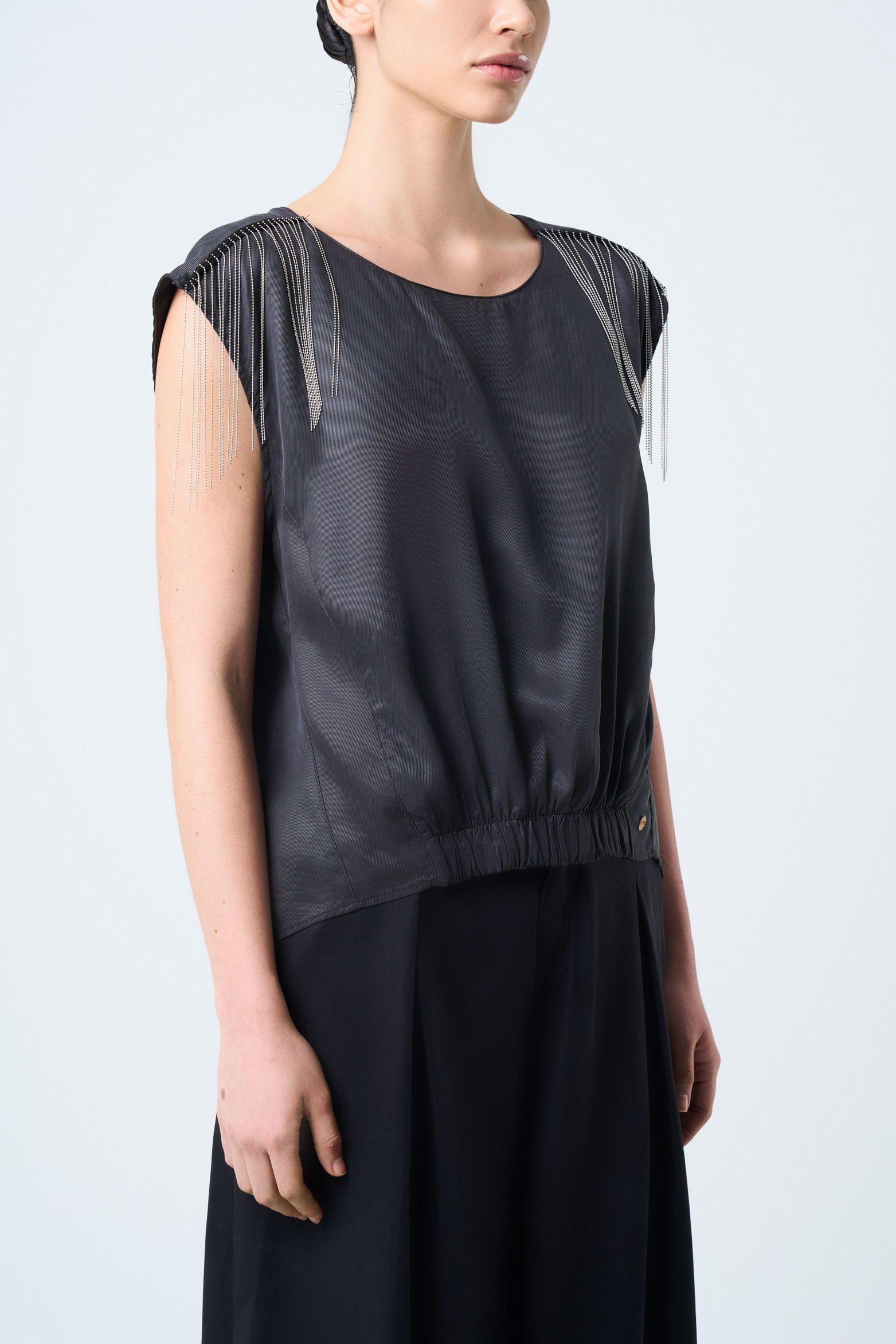 Vélez Top Hydra Manga Sisa Para Mujer Flecos Millaré Negro-4