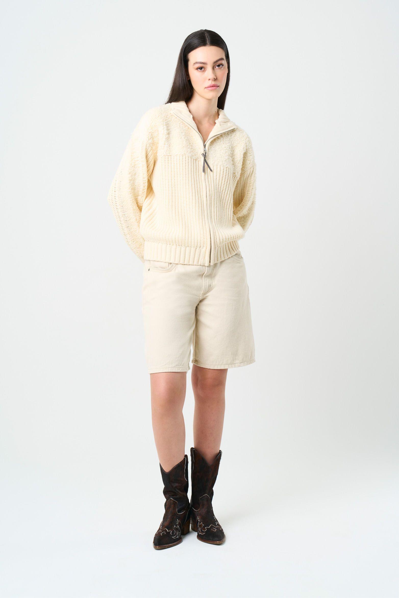 Vélez Sweater Tejido Silueta Bomber Astra Crema-3