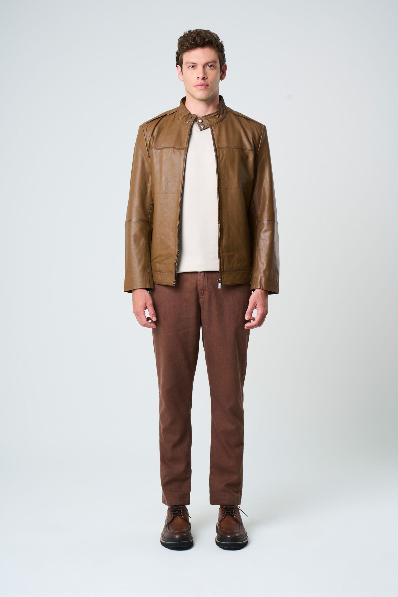 Vélez Chaqueta Bosa De Cuero  Hombre Fit Semi Holgado Miel-3