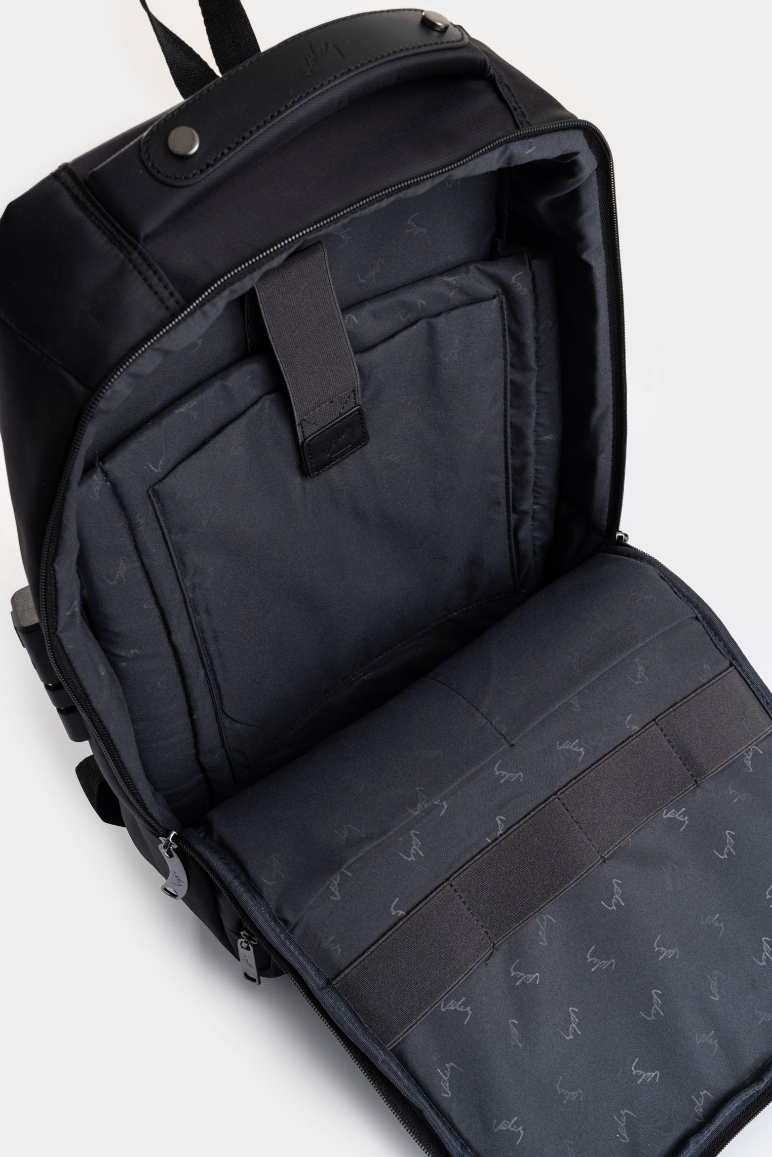 Tula morral Nolan de lona y cuero para hombre estilo utilitario negro-4