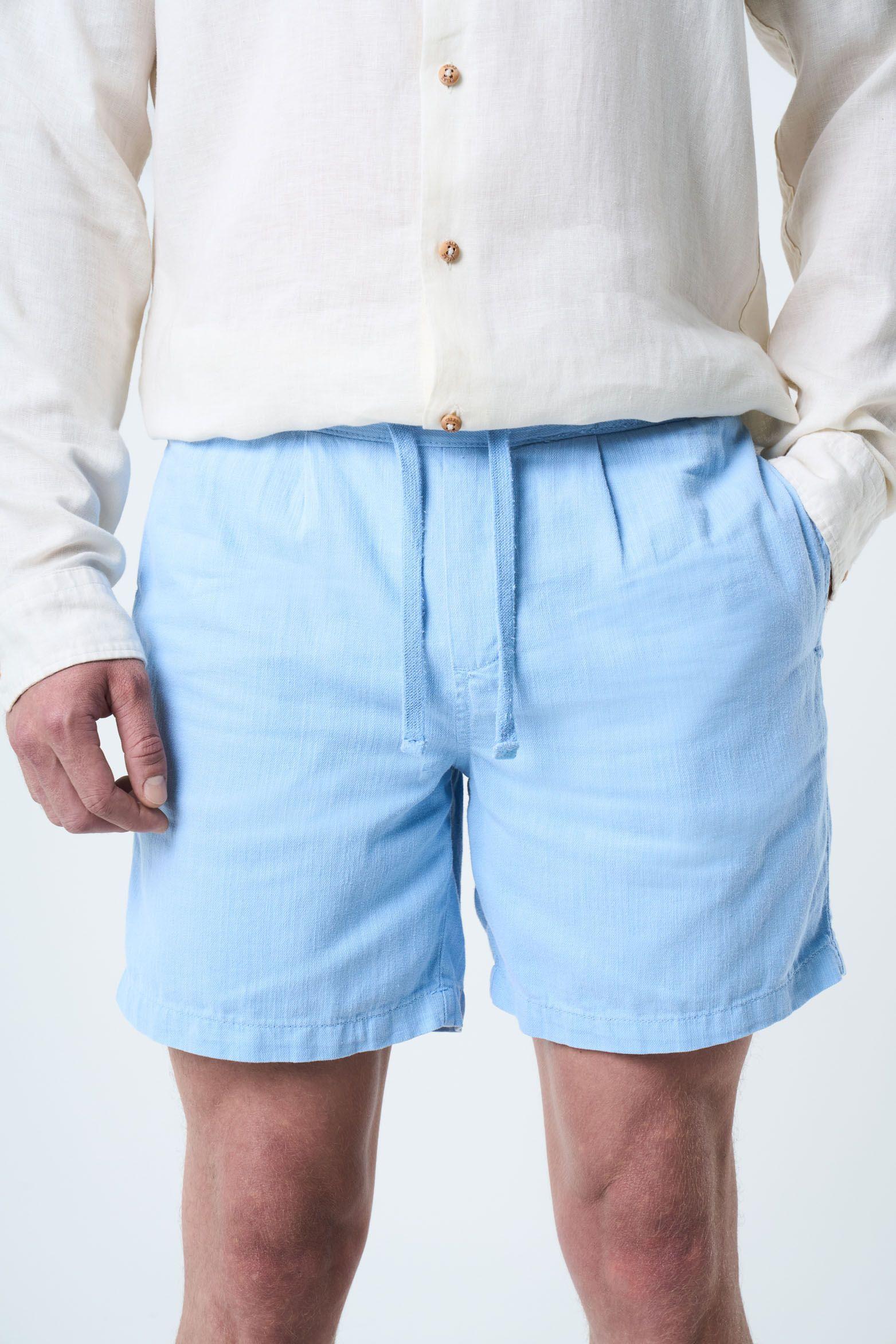 Bermuda Marfil en lino para hombre silueta amplia azul claro-5