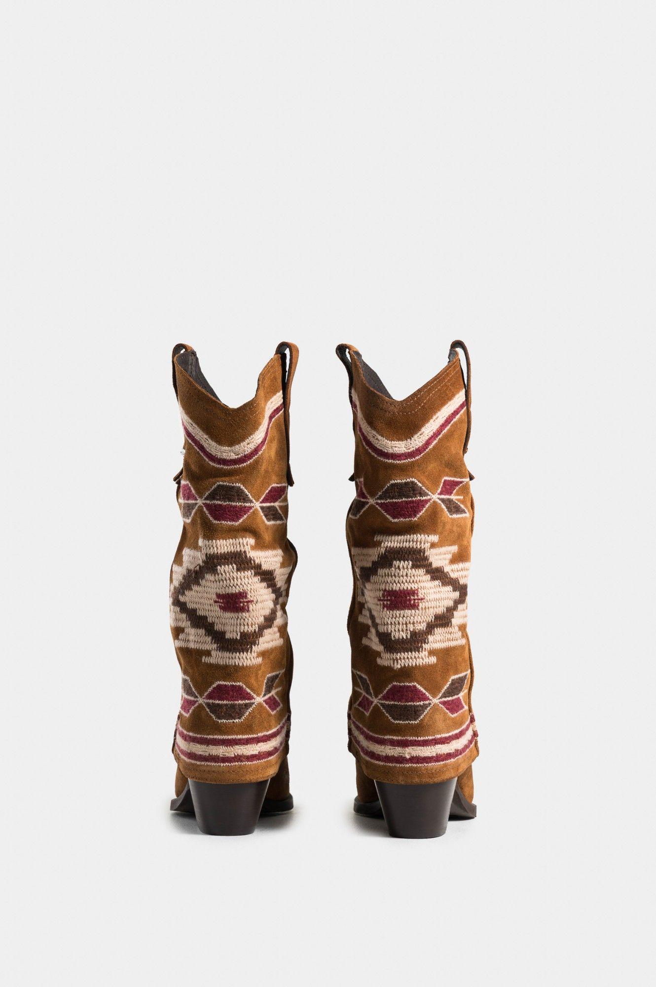 Vélez Bota Inflexus Cuero Mujer Bordado Jacquard Miel-2