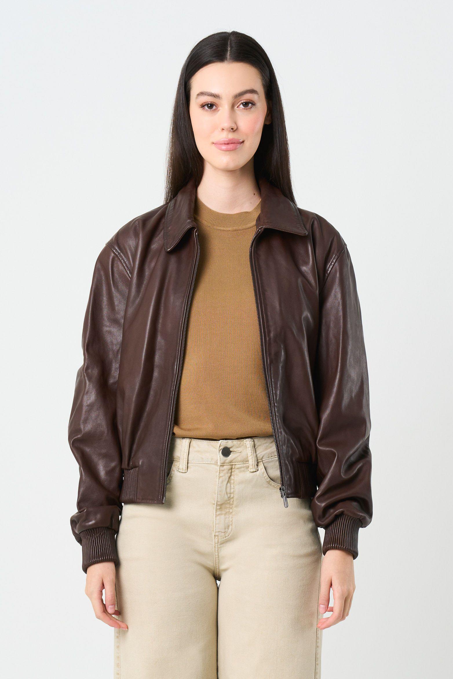 Vélez Chaqueta Bomber De Cuero Para Mujer Hazel Cafe-0
