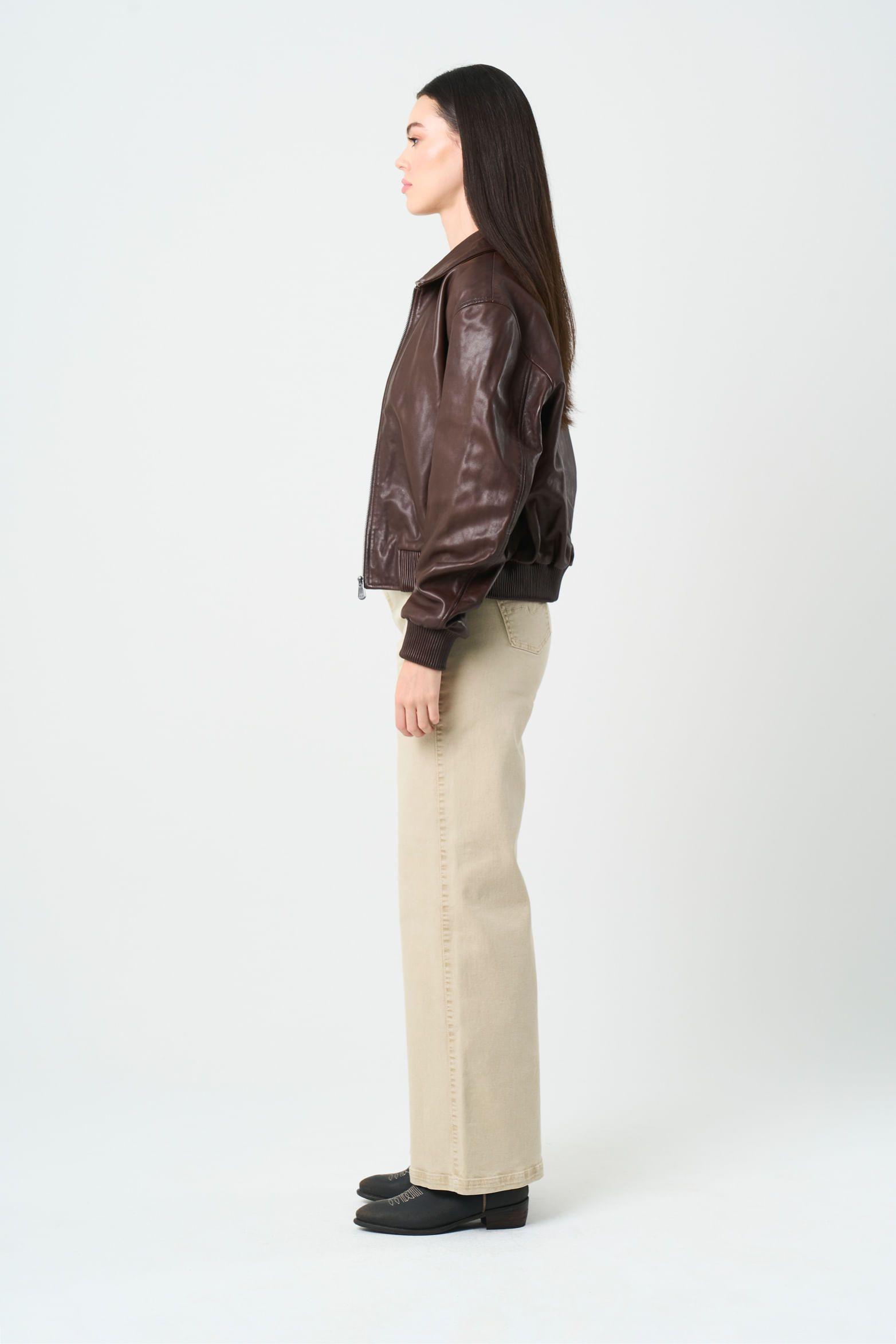 Vélez Chaqueta Bomber De Cuero Para Mujer Hazel Cafe-1