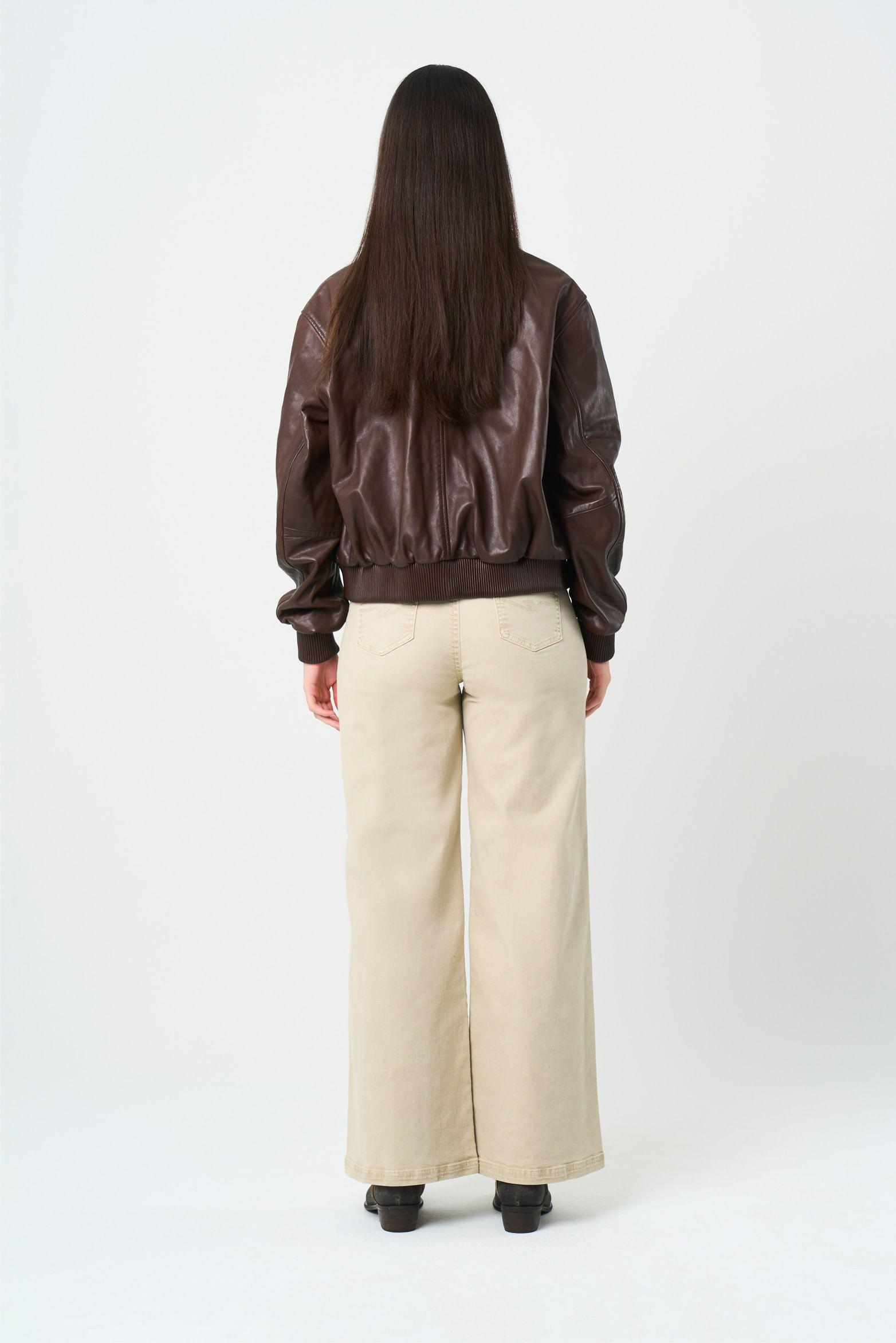 Vélez Chaqueta Bomber De Cuero Para Mujer Hazel Cafe-2