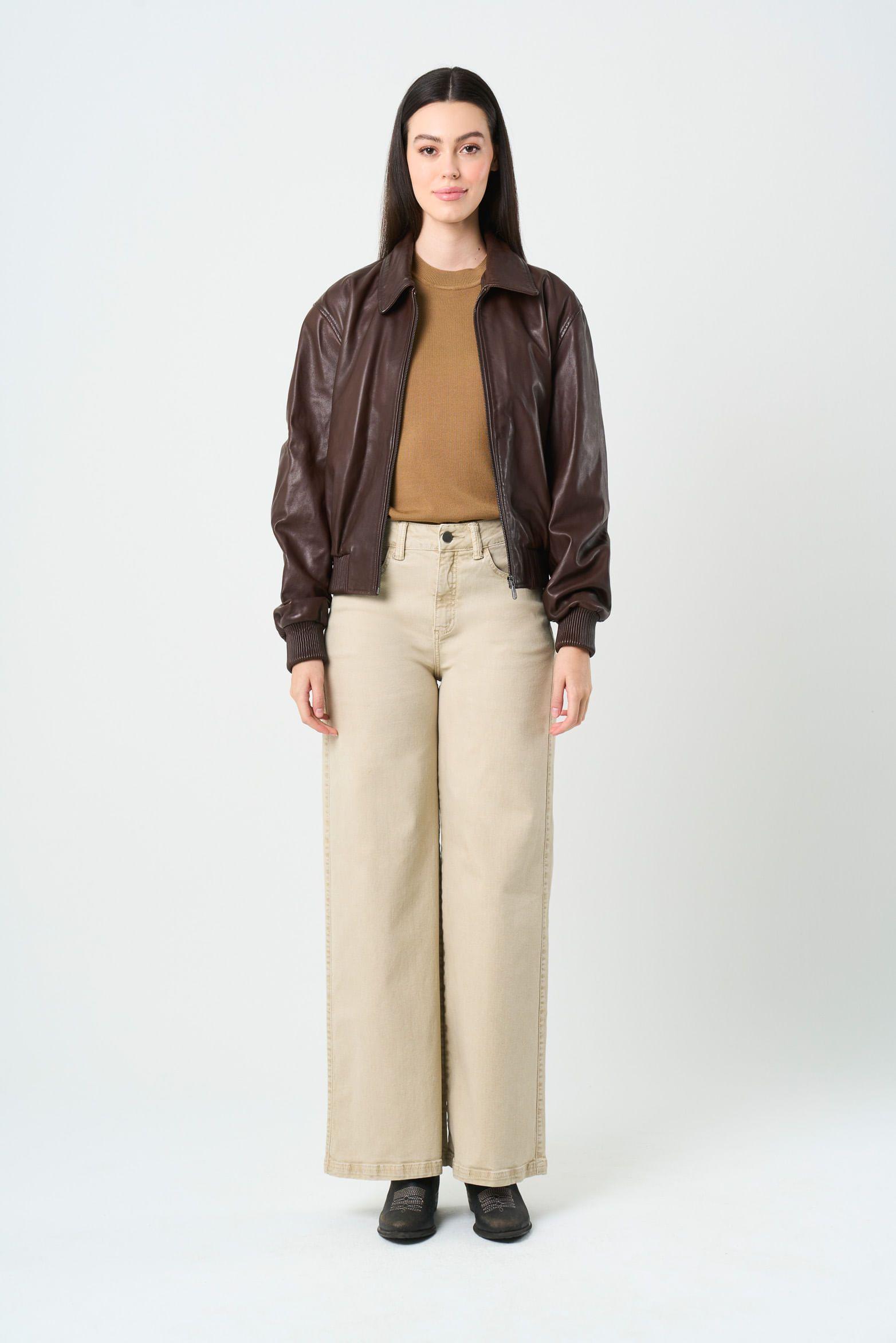 Vélez Chaqueta Bomber De Cuero Para Mujer Hazel Cafe-3