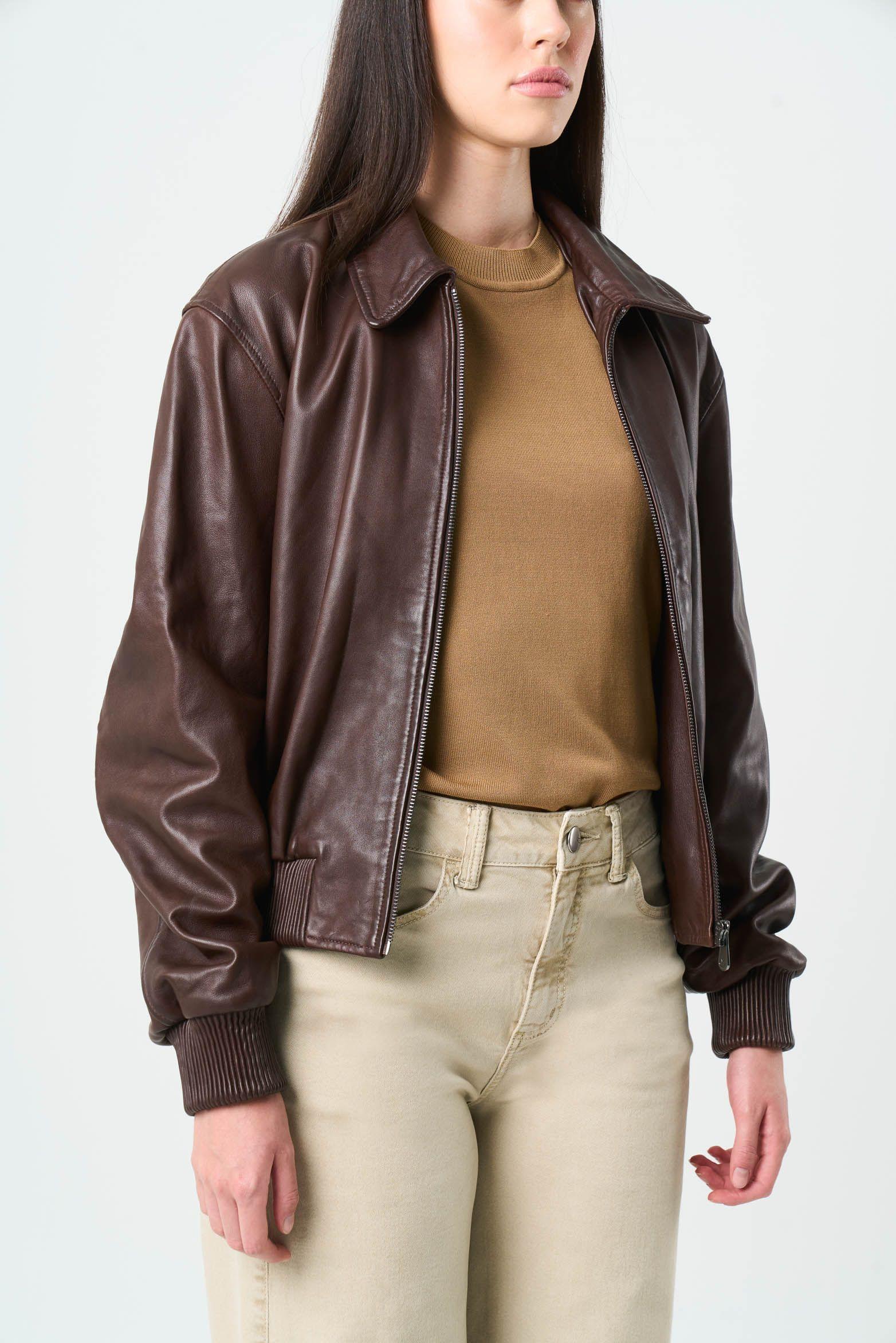 Vélez Chaqueta Bomber De Cuero Para Mujer Hazel Cafe-4