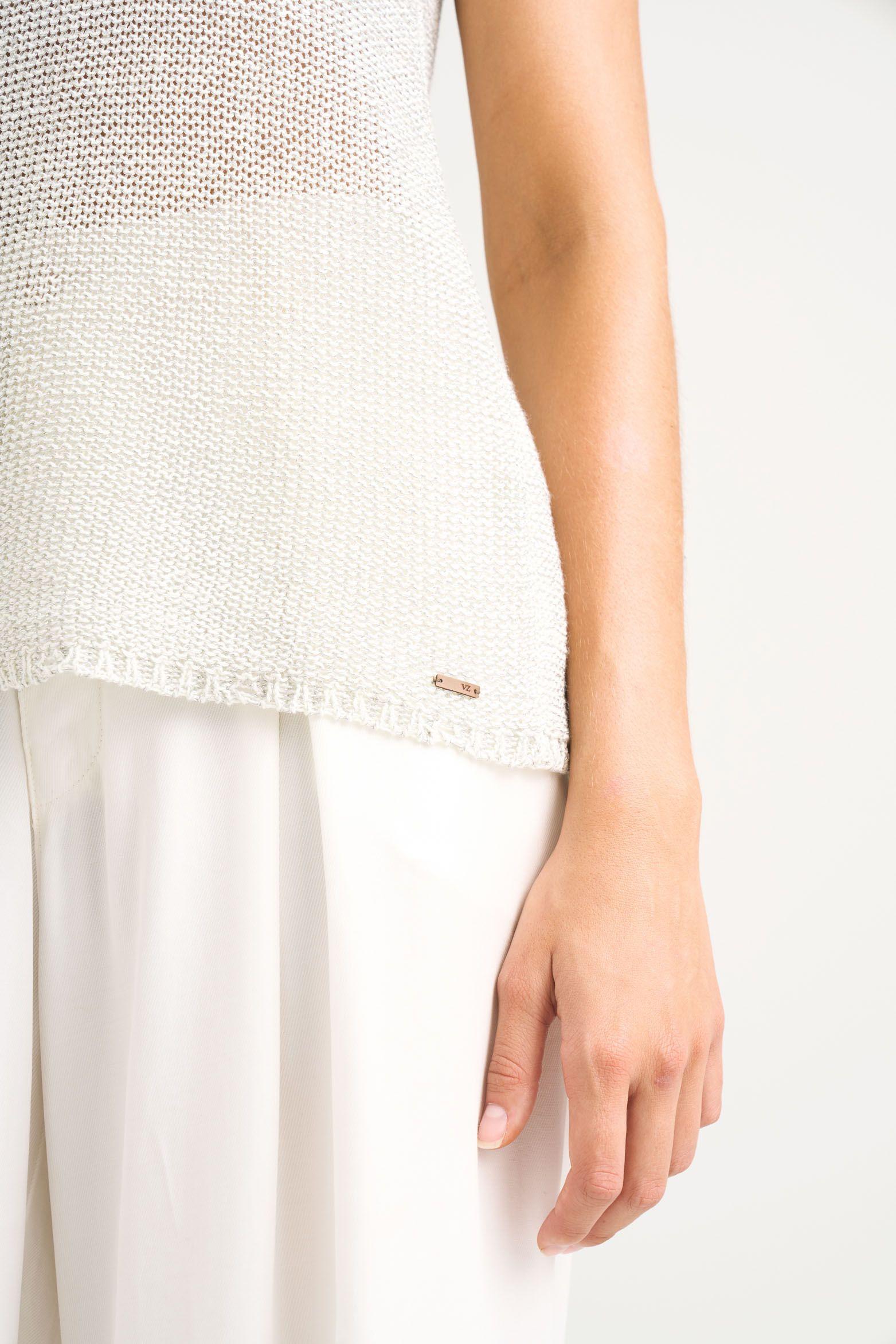 Vélez Polera Tejida Para Mujer Efecto Metalizado Lúre Crema-4