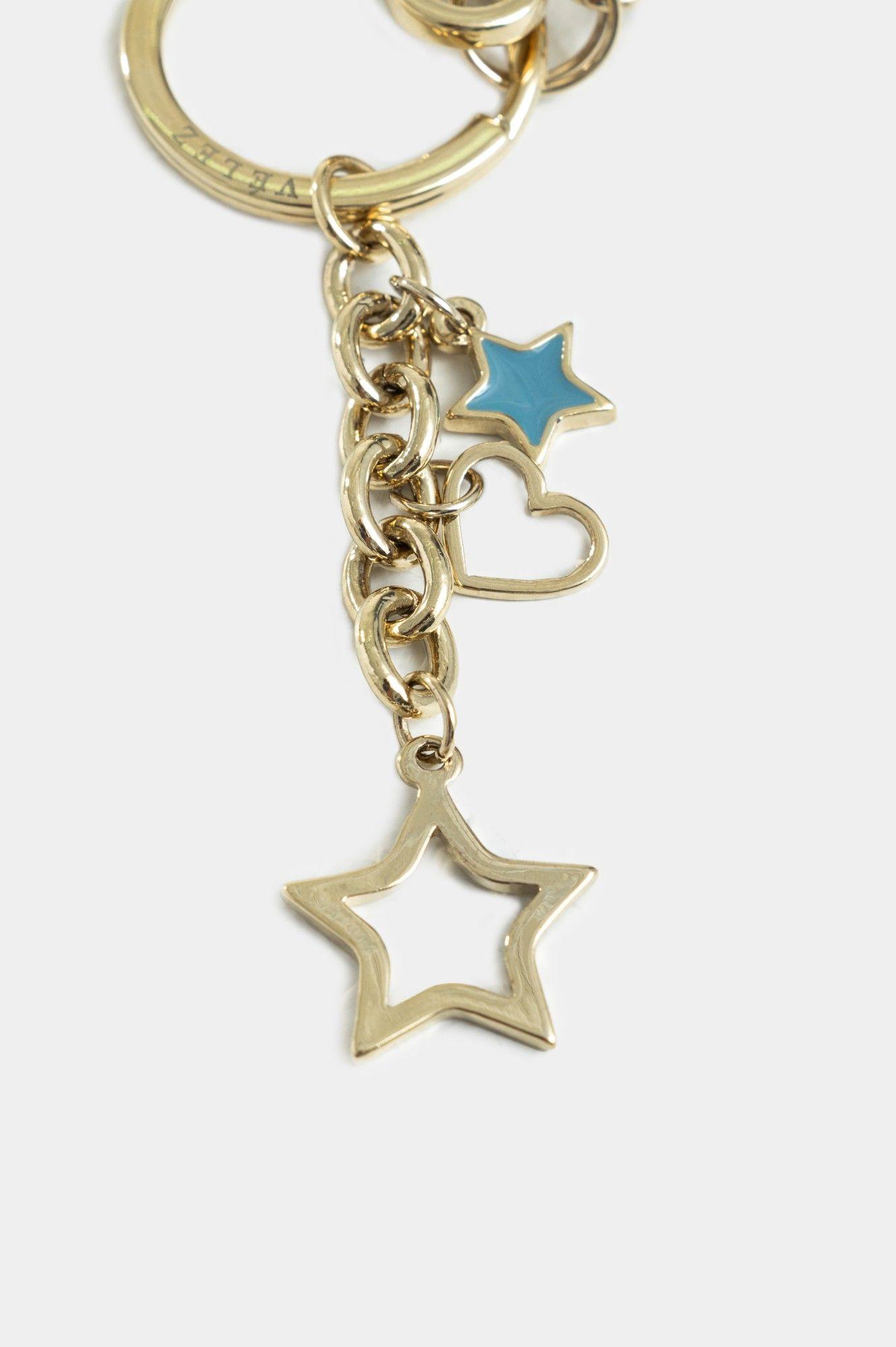 Vélez Llavero Hexagonal Zamak Y Cuero Mujer Charms Resina Agua Marina-2