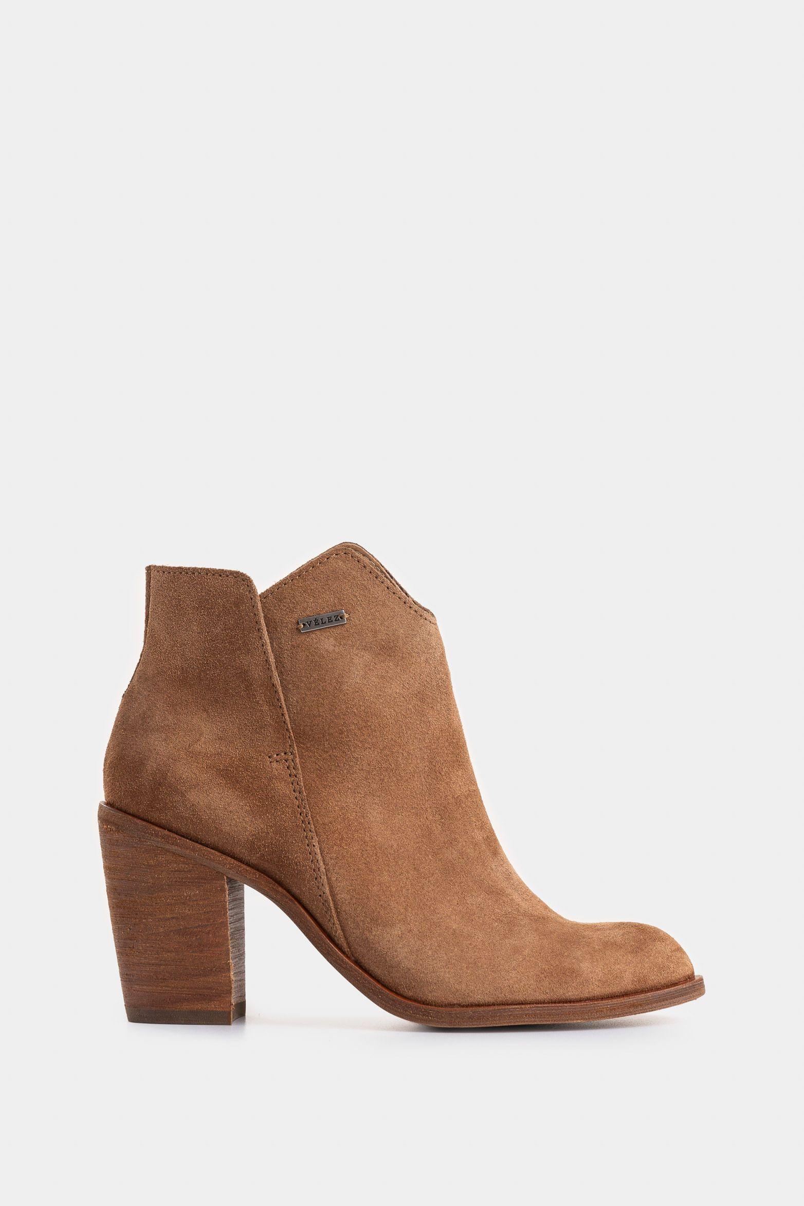 Vélez Botines Alpha Cuero Gamuzado Mujer  Asimétrica Miel-0