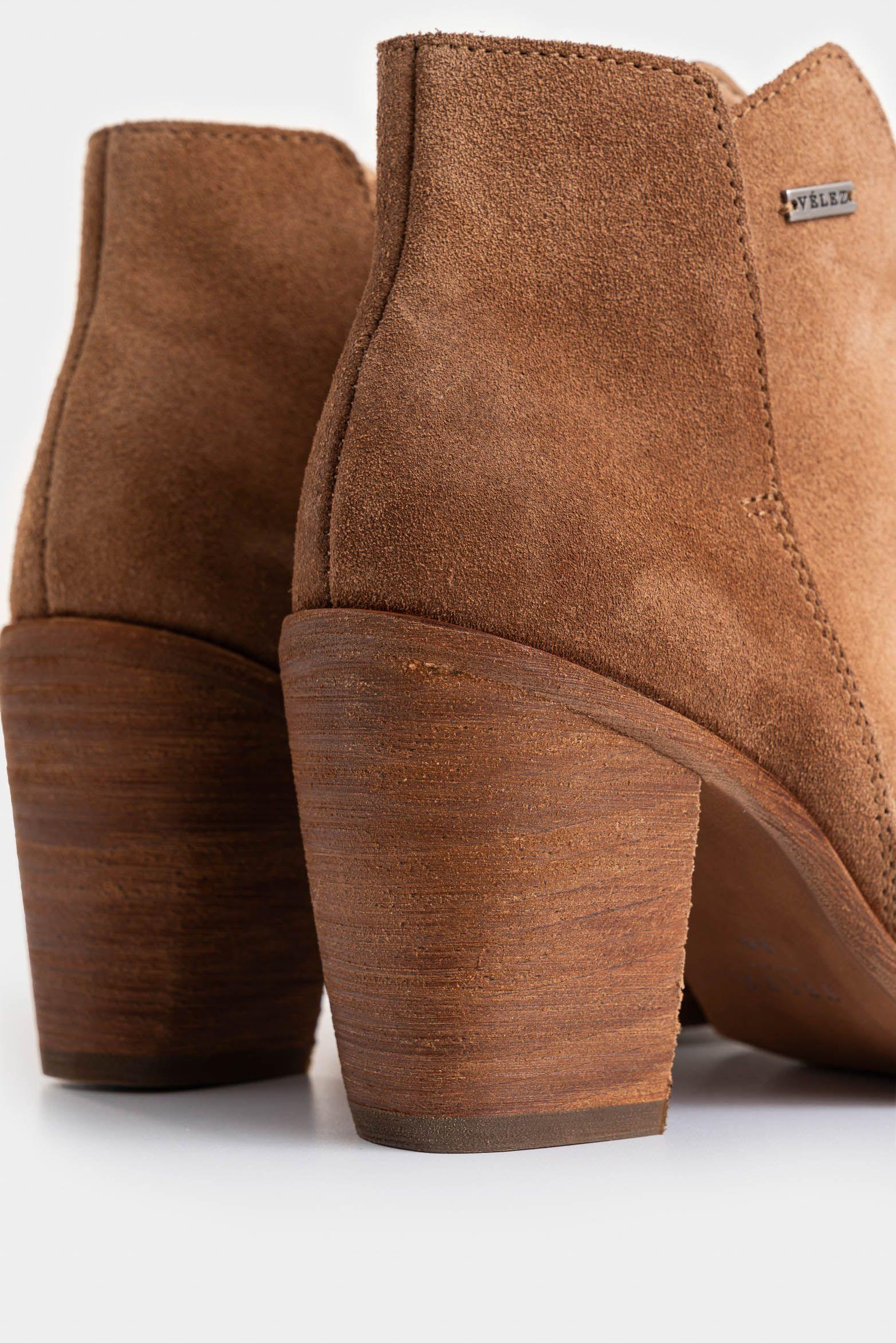 Vélez Botines Alpha Cuero Gamuzado Mujer  Asimétrica Miel-4