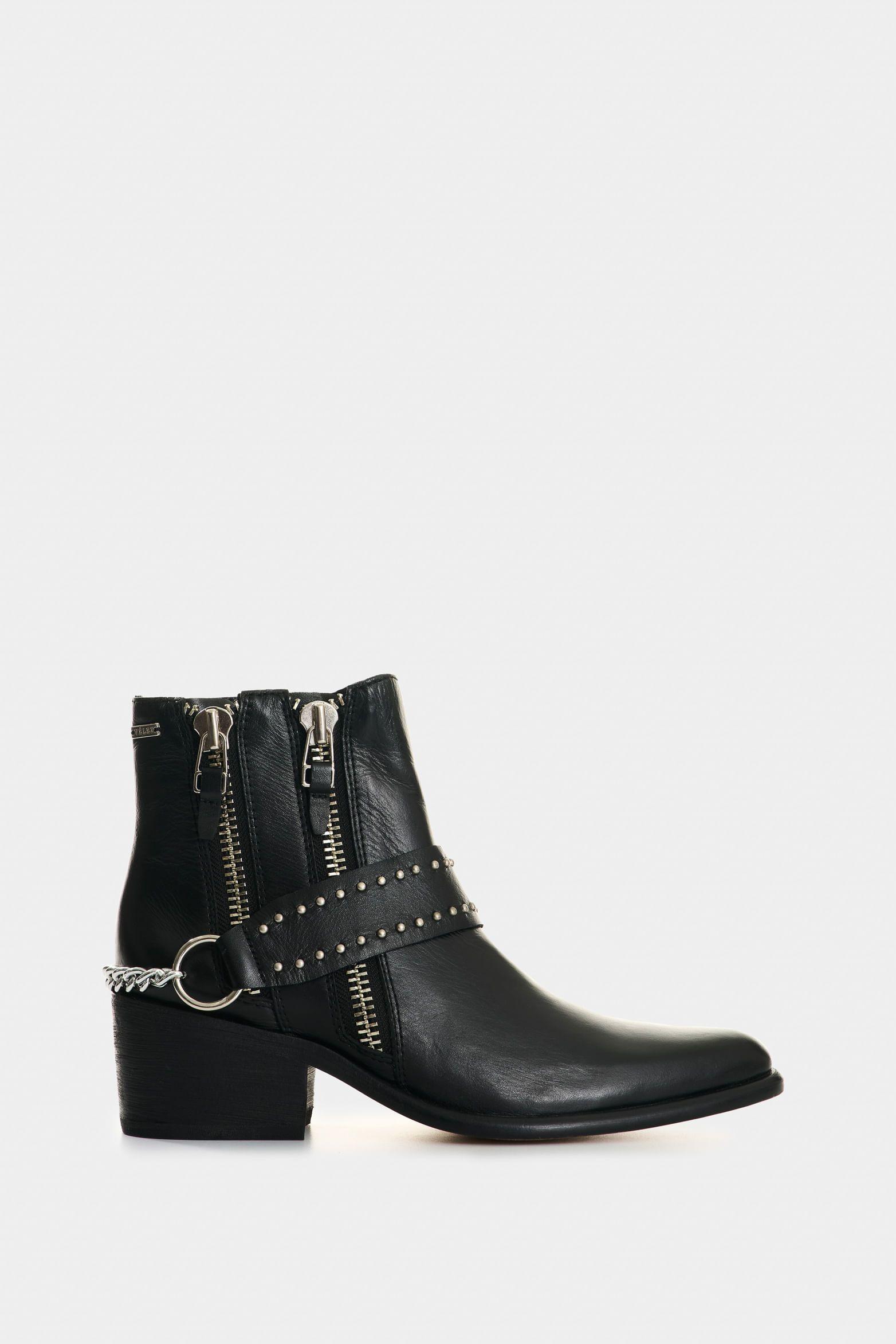 Vélez Botines Silueta Texana De Cuero Mujer Saturno Negro-0