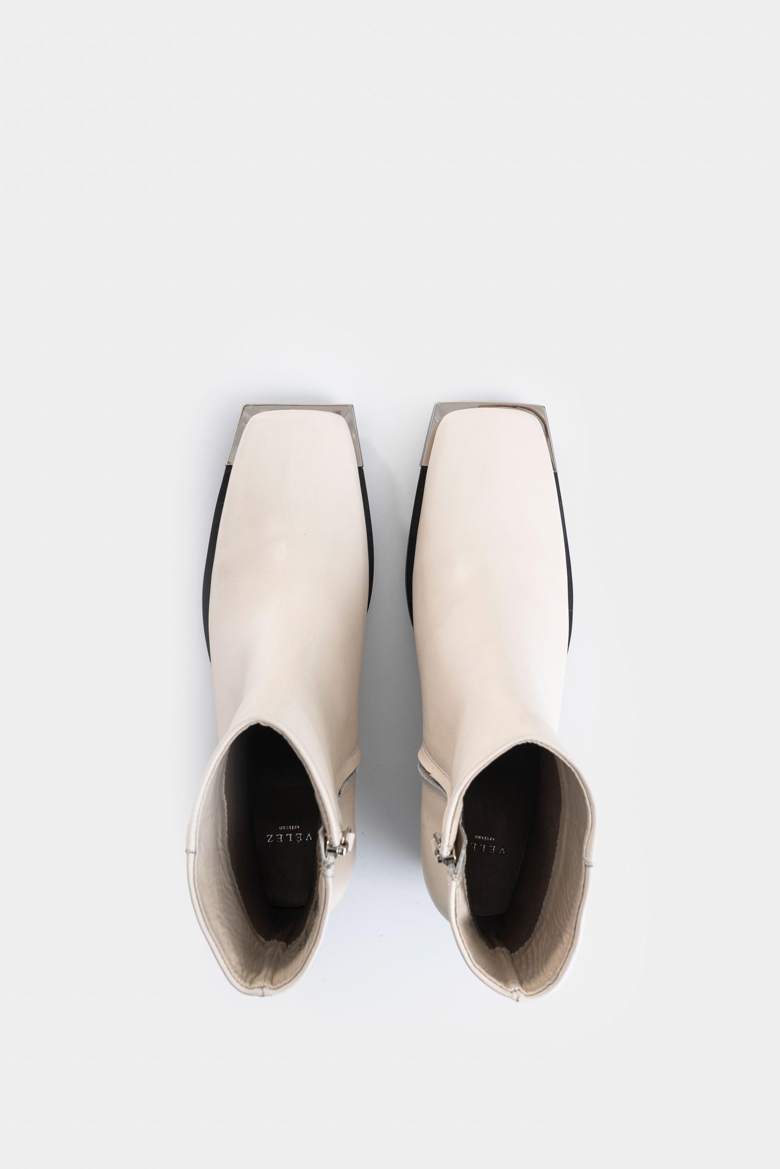 Vélez Botines Magena De Cuero Mujer Dima Cuadrada Blanco-3