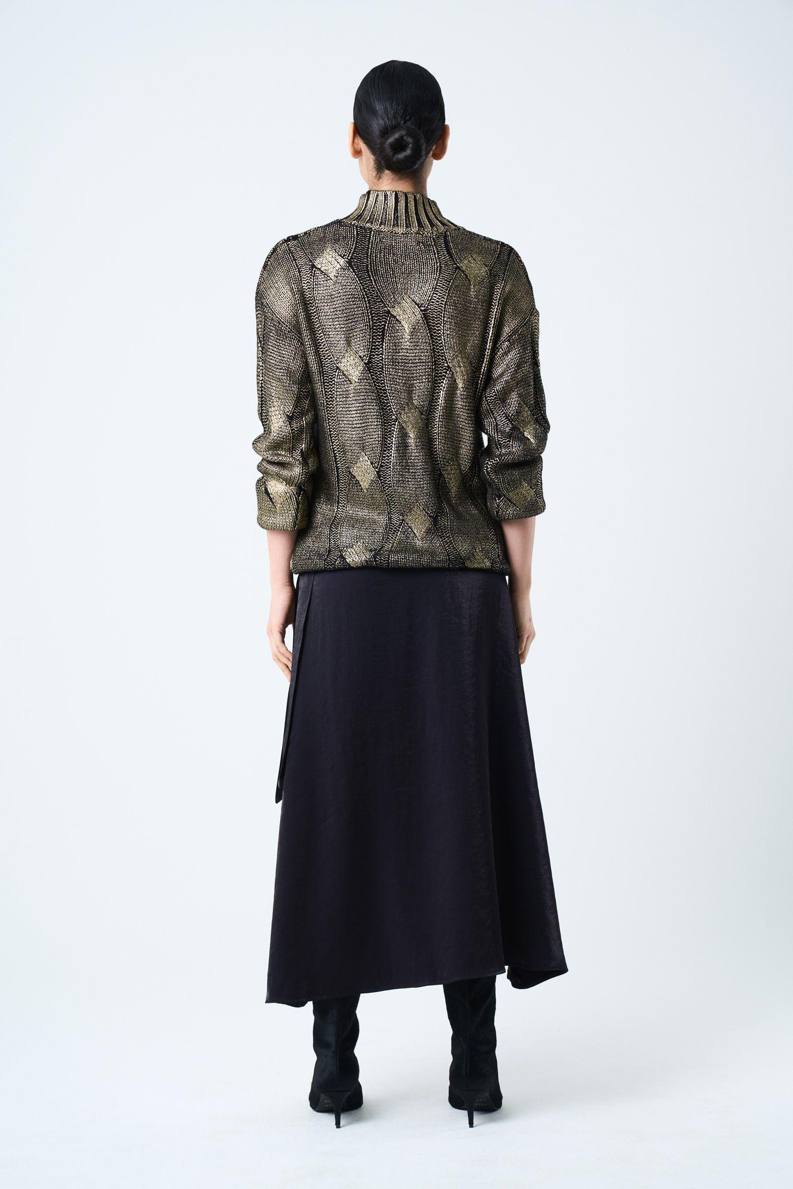 Vélez Sweater Rock Tejido Rectilíneo Mujer Metalizado Oro Dorado-2