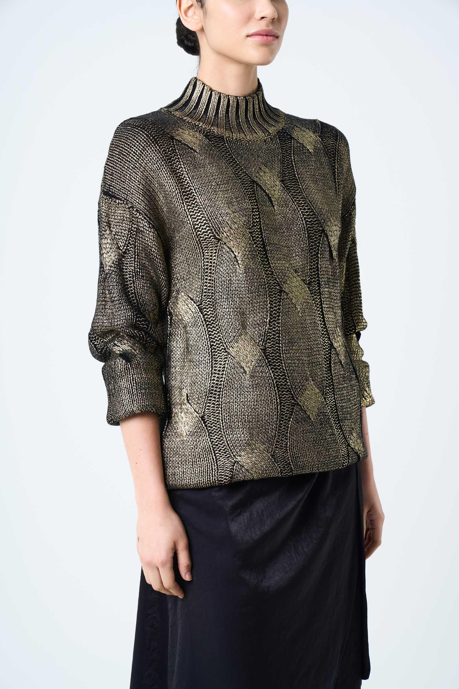 Vélez Sweater Rock Tejido Rectilíneo Mujer Metalizado Oro Dorado-4