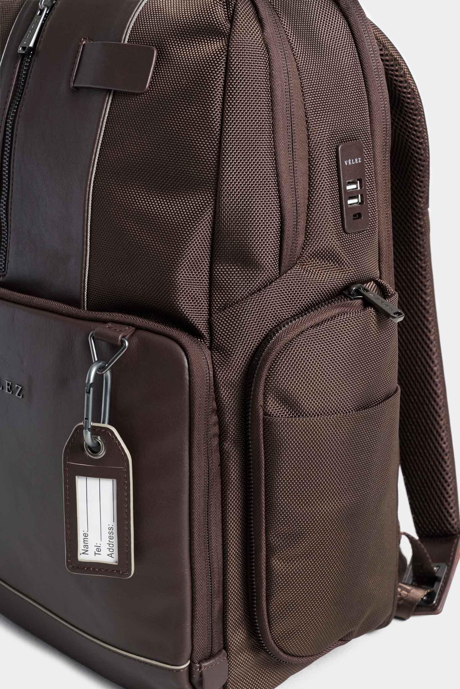 Morral security de lona para hombre detalles en cuero Cafe-3