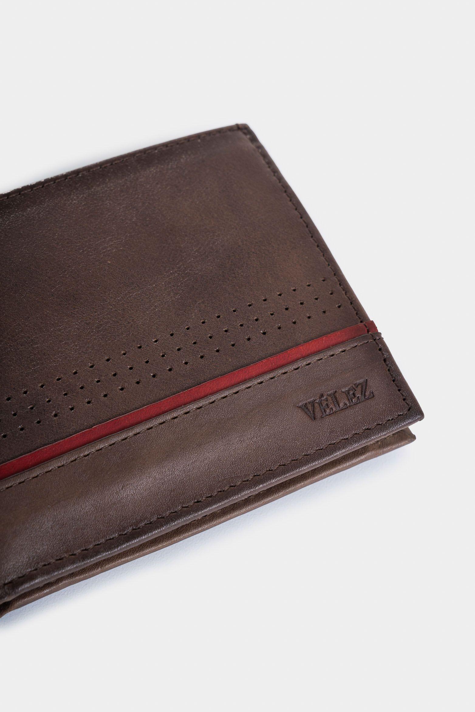 Vélez Billetera Kaleidos Cuero Hombre Detalle Contraste Cafe-3