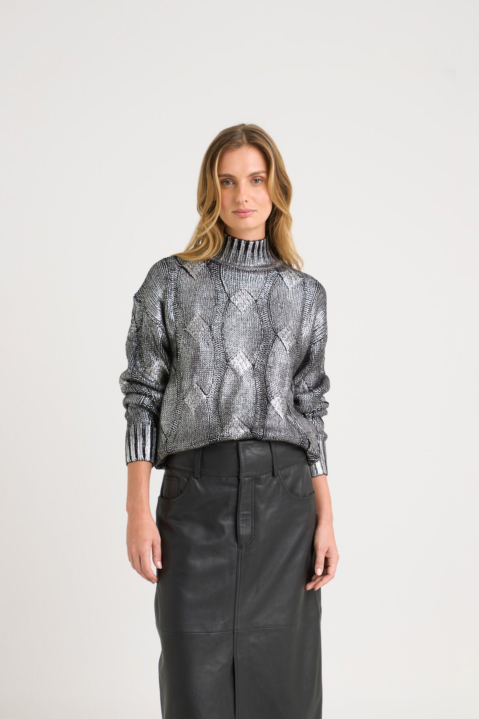 Vélez Sweater Rock Tejido Rectilíneo Mujer Metalizado Negro-0