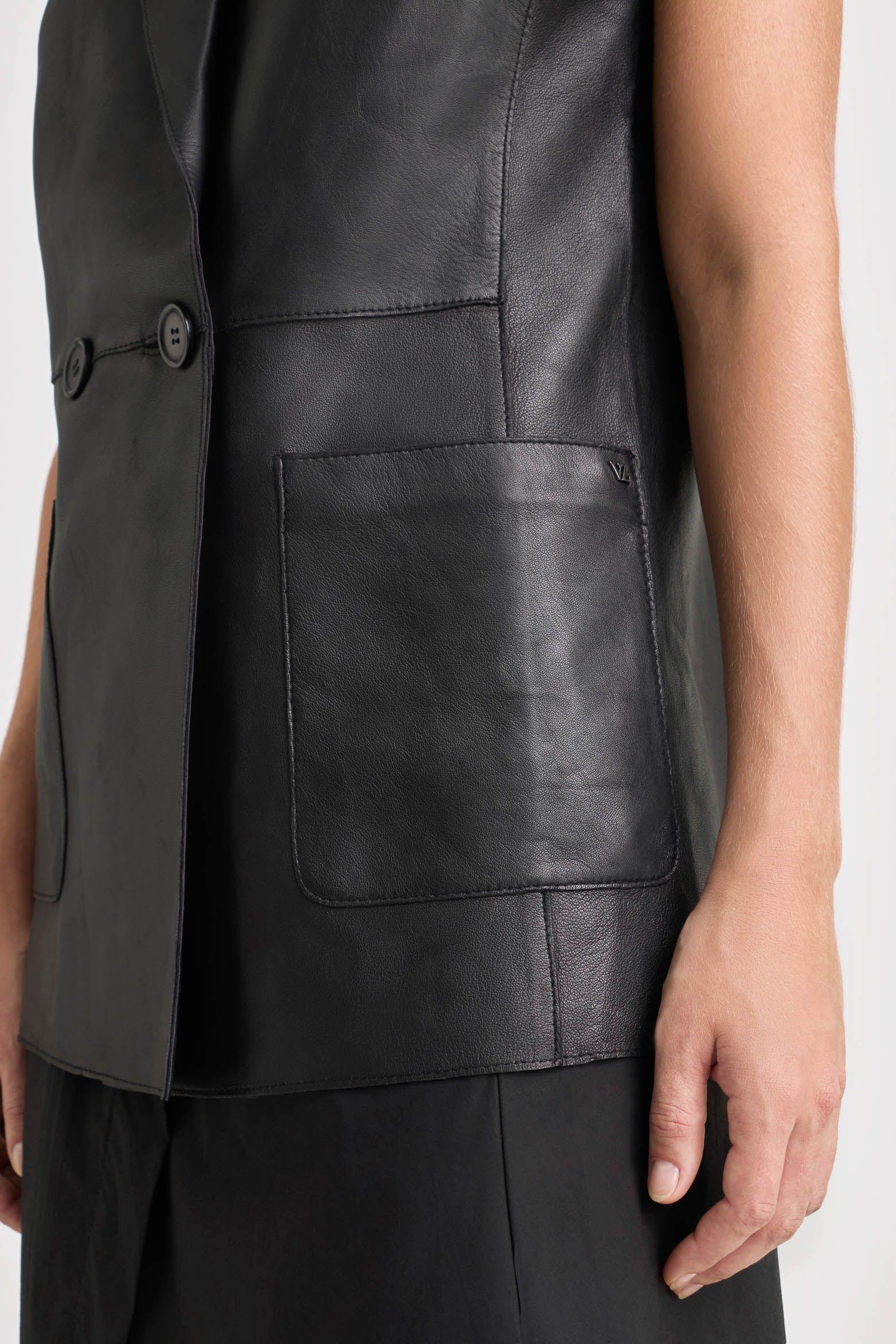 Vélez Chaleco Sol De Cuero Ovino Para Mujer Fit Recto Negro-4
