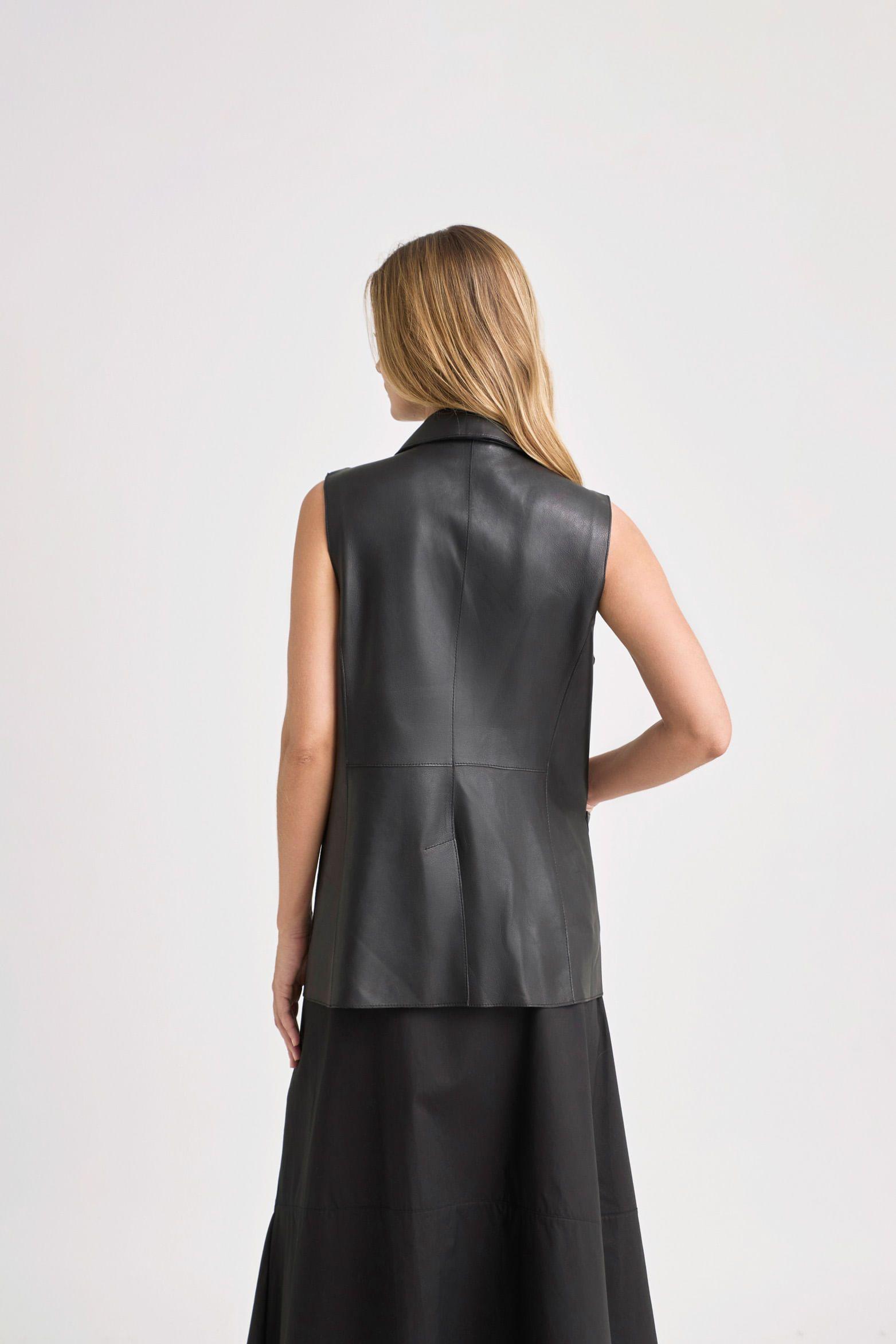Vélez Chaleco Sol De Cuero Ovino Para Mujer Fit Recto Negro-5