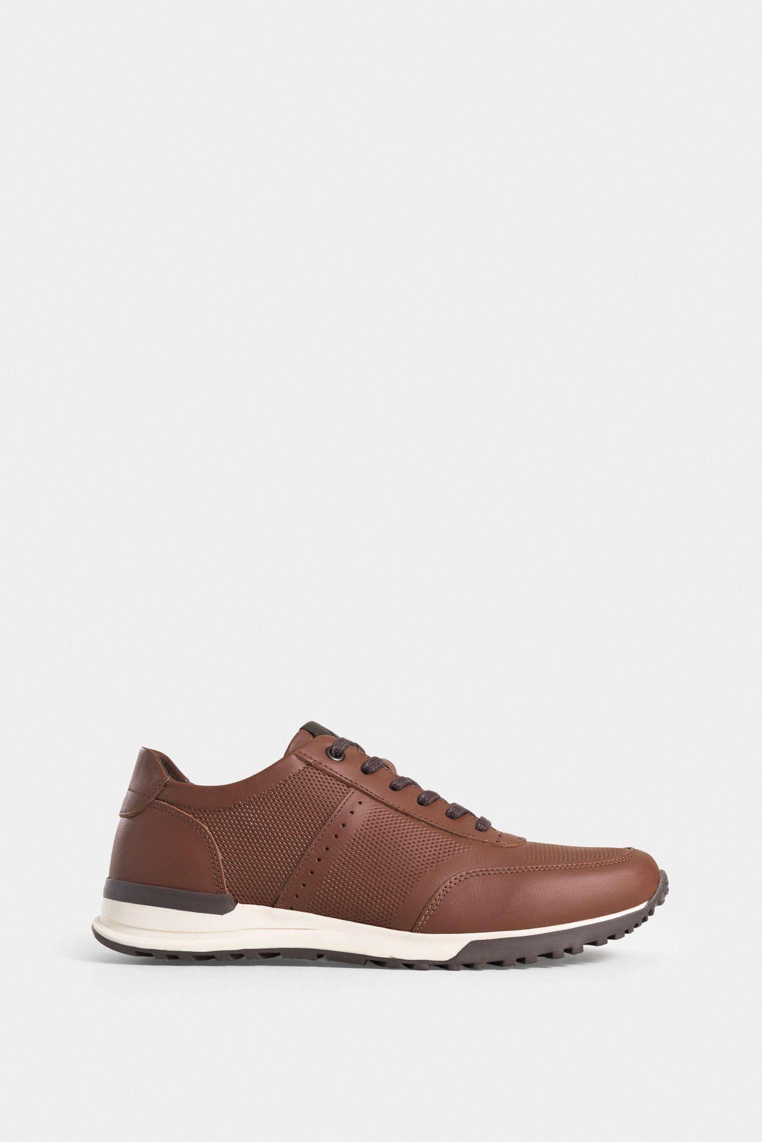 Tenis vuelos de cuero para hombre combinación de texturas miel-0
