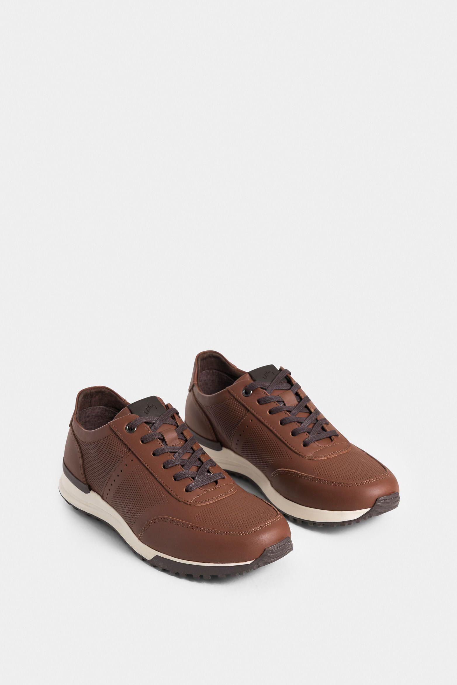 Tenis vuelos de cuero para hombre combinación de texturas miel-1