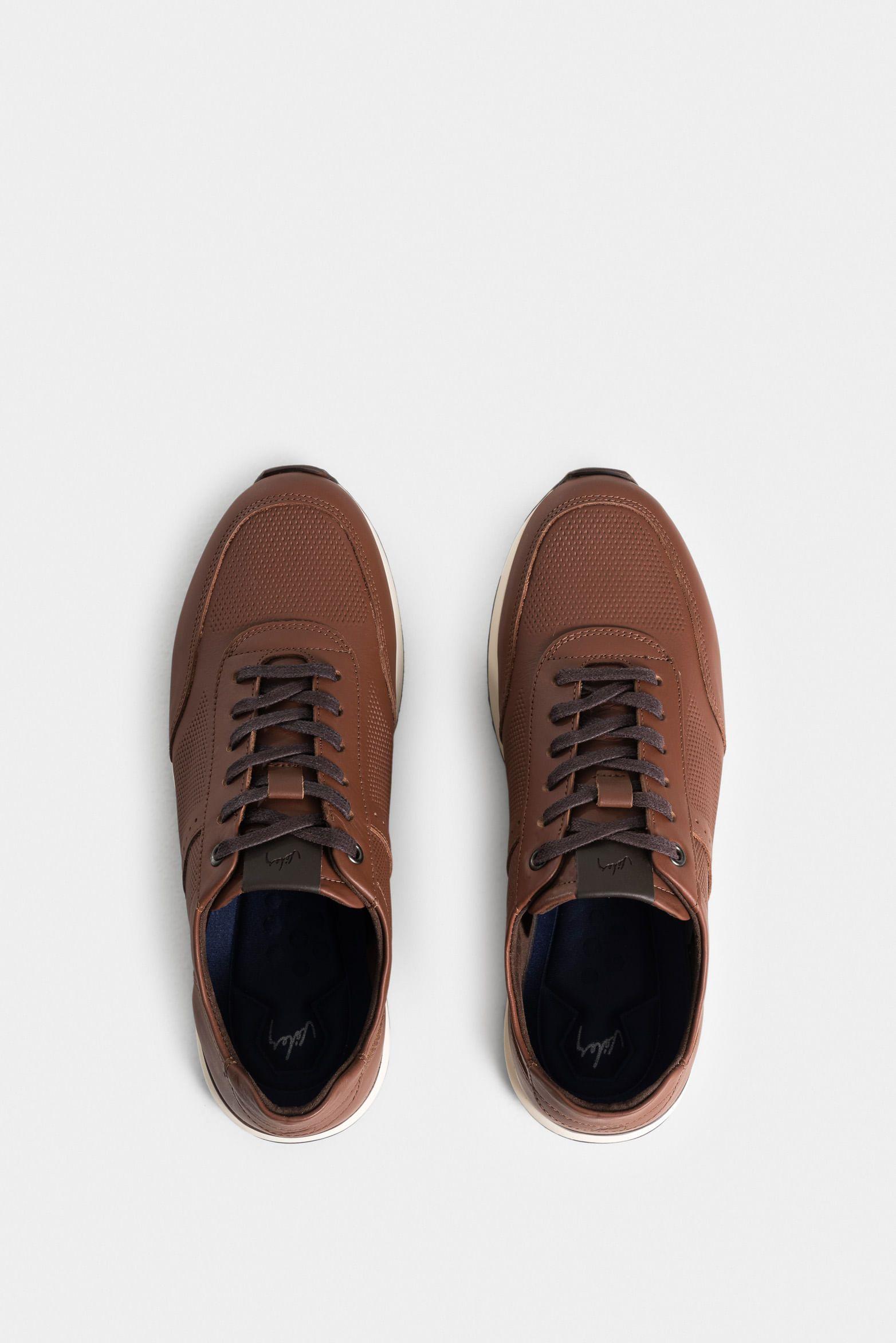 Tenis vuelos de cuero para hombre combinación de texturas miel-3