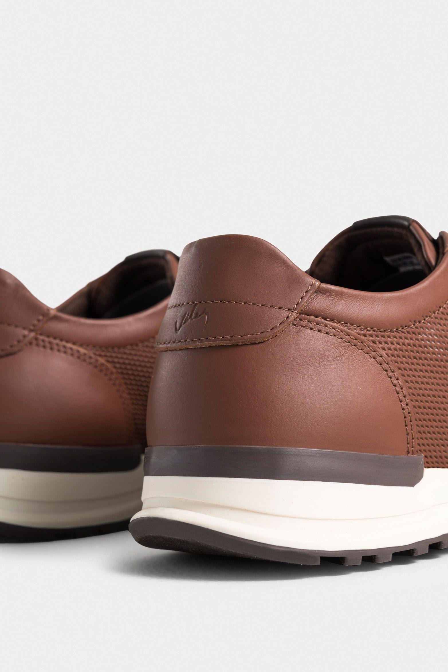 Tenis vuelos de cuero para hombre combinación de texturas miel-4