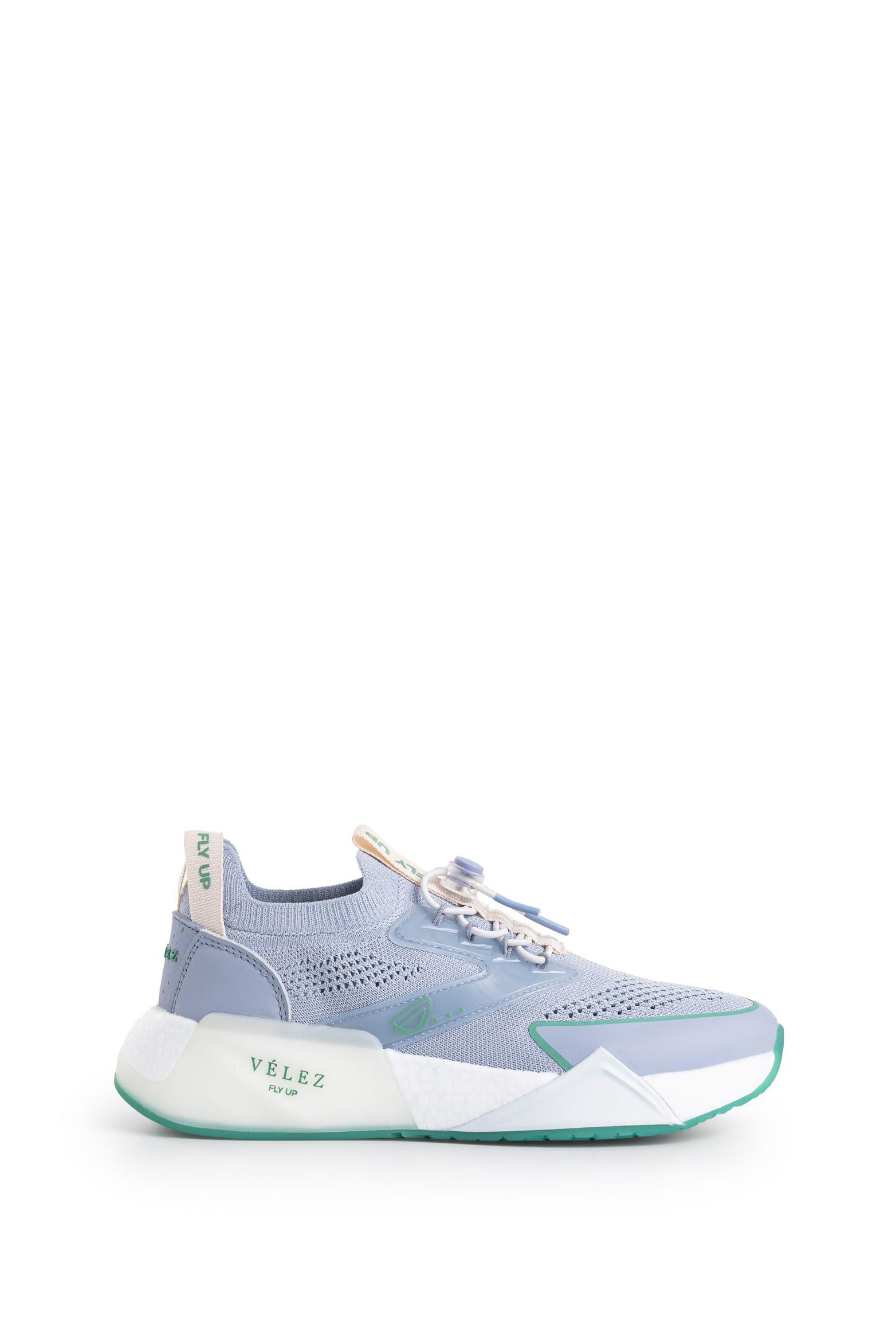 Vélez Zapatilla Tenis Fly Up Freedom Textil Y Cuero Mujer Neón Azul Claro-0