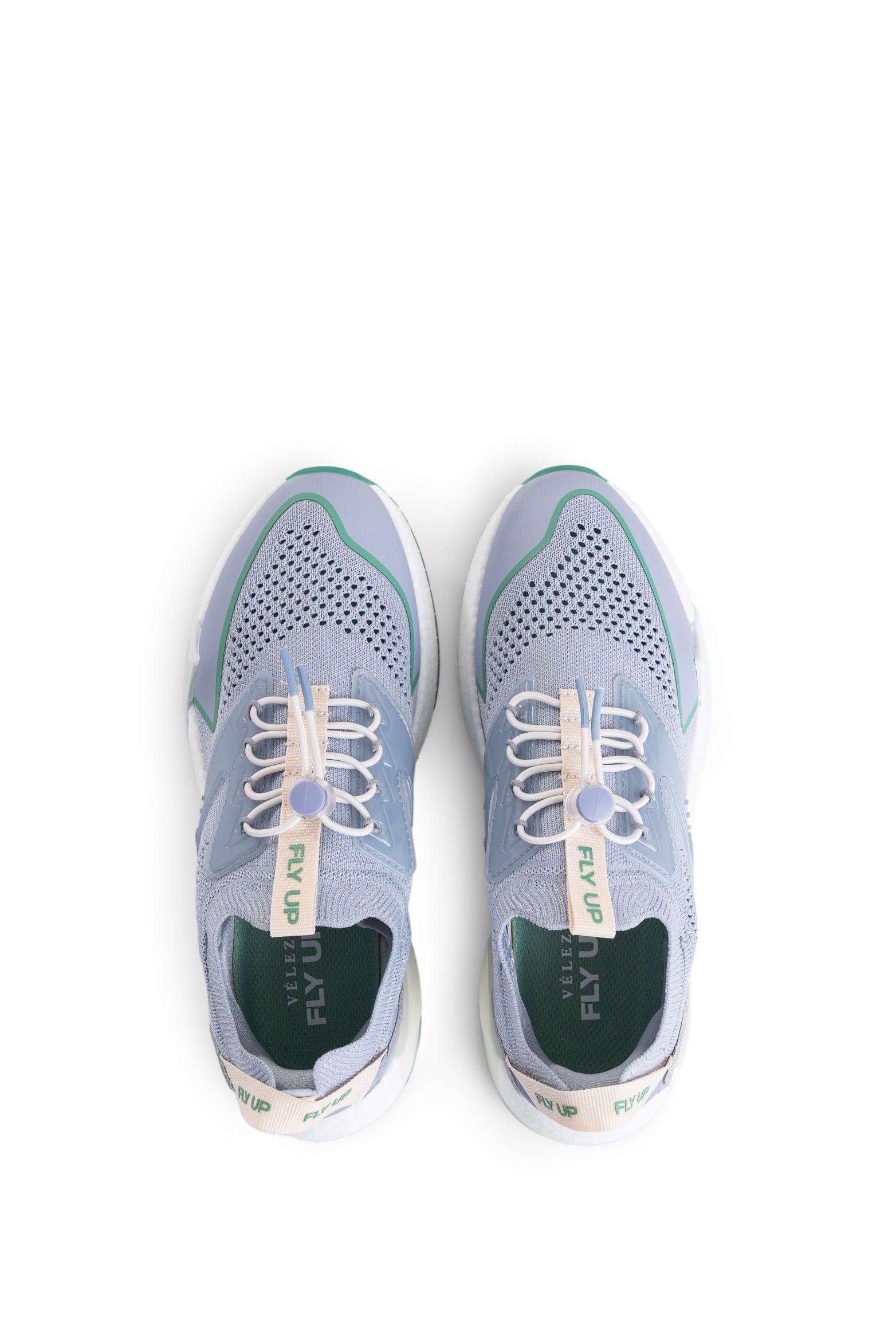 Vélez Zapatilla Tenis Fly Up Freedom Textil Y Cuero Mujer Neón Azul Claro-4