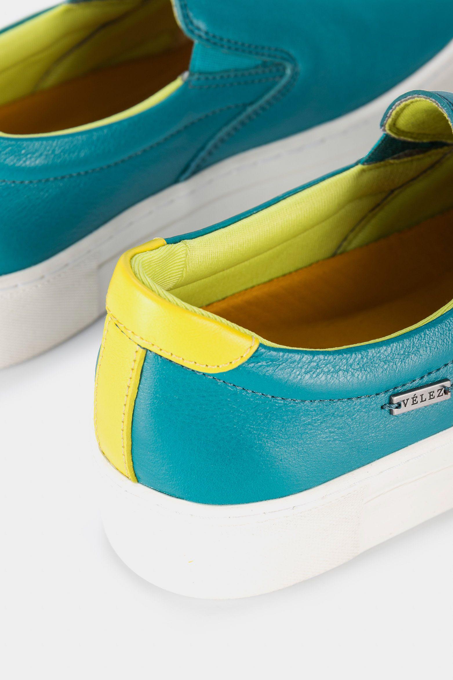 Vélez Mocasín portivos Saturno Cuero Mujer Azul Aguamarina-4