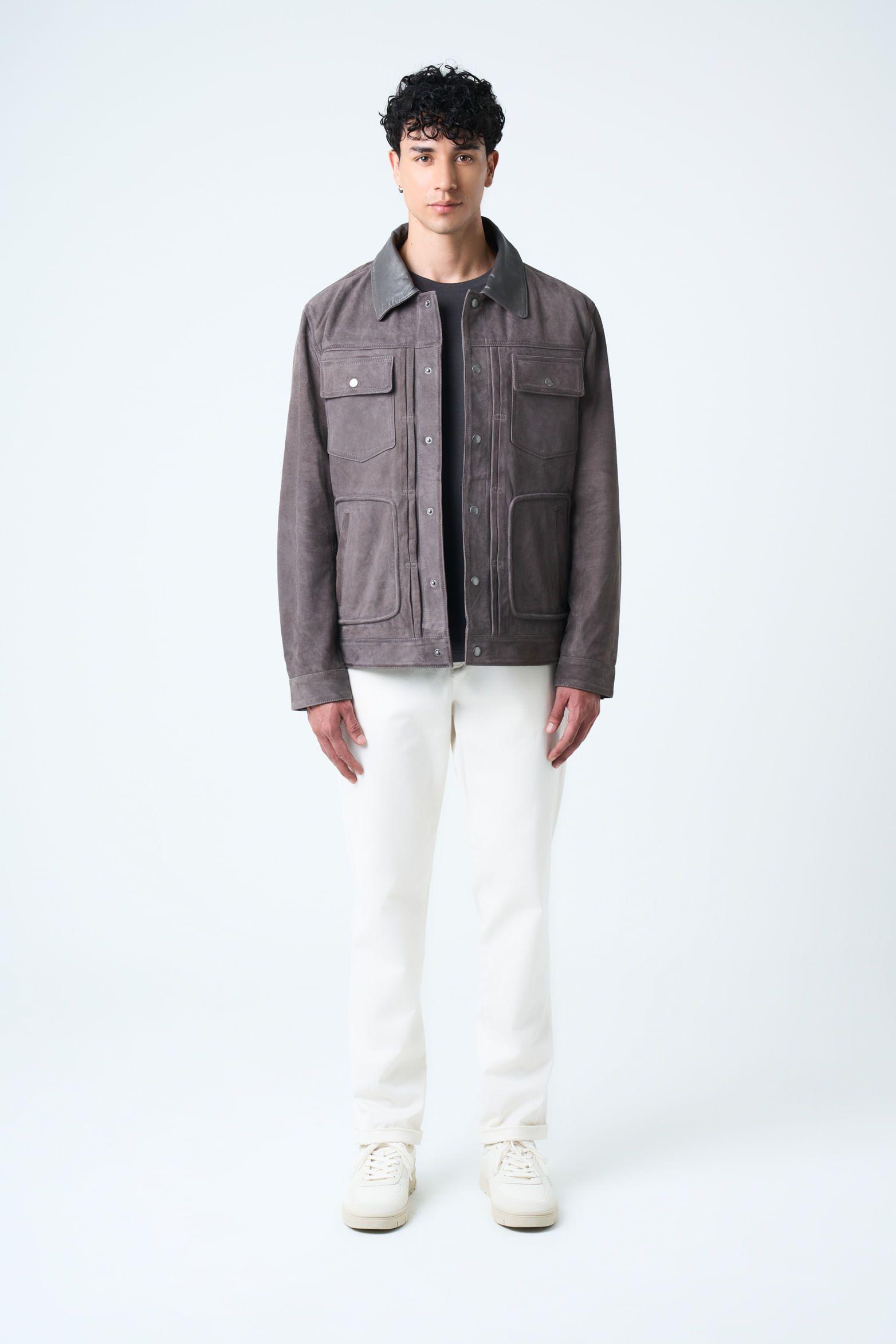 Vélez Chaqueta Aron Gamuza Hombre talle Cuero Gris Pistola-4