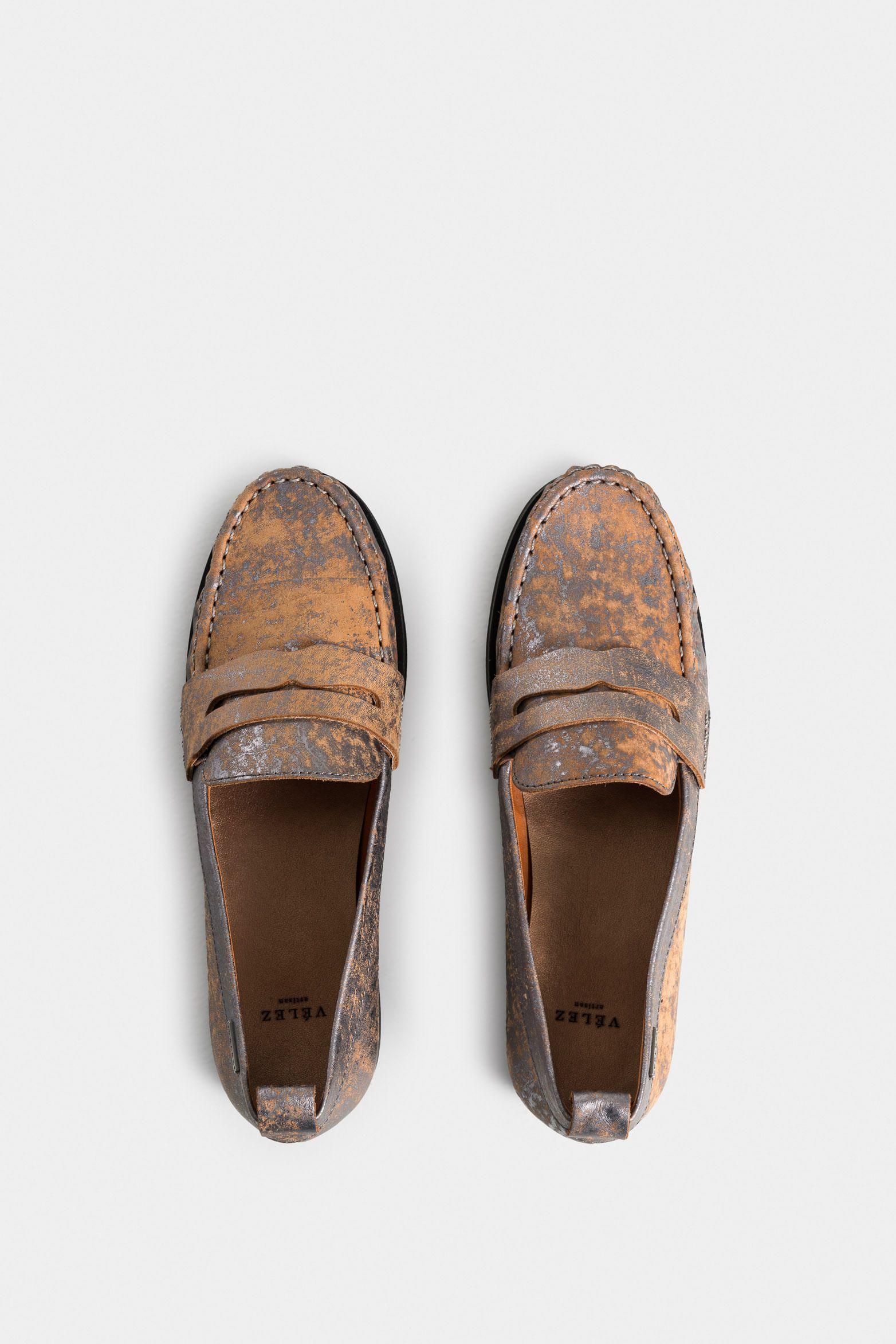 Vélez Mocasín Lucerna Cuero Mujer Mini Tacón Gris Pistola-3