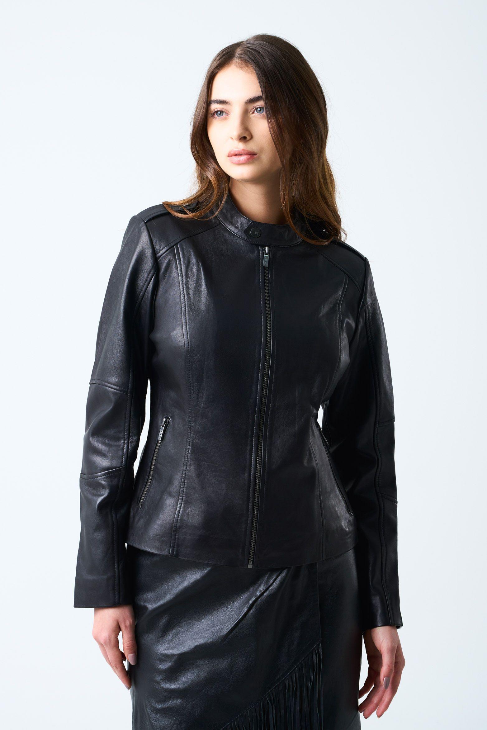 Vélez Chaqueta Rider De Cuero Para Mujer Fit Slim Negro-0