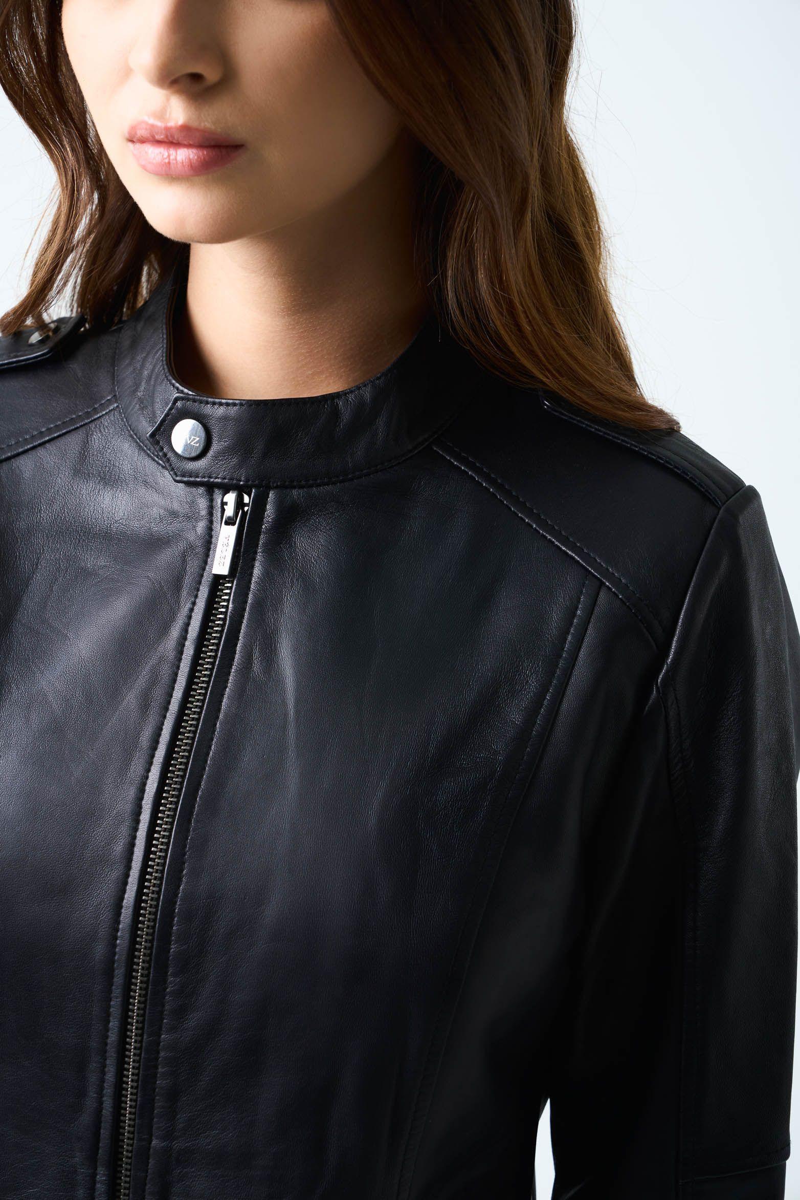 Vélez Chaqueta Rider De Cuero Para Mujer Fit Slim Negro-4