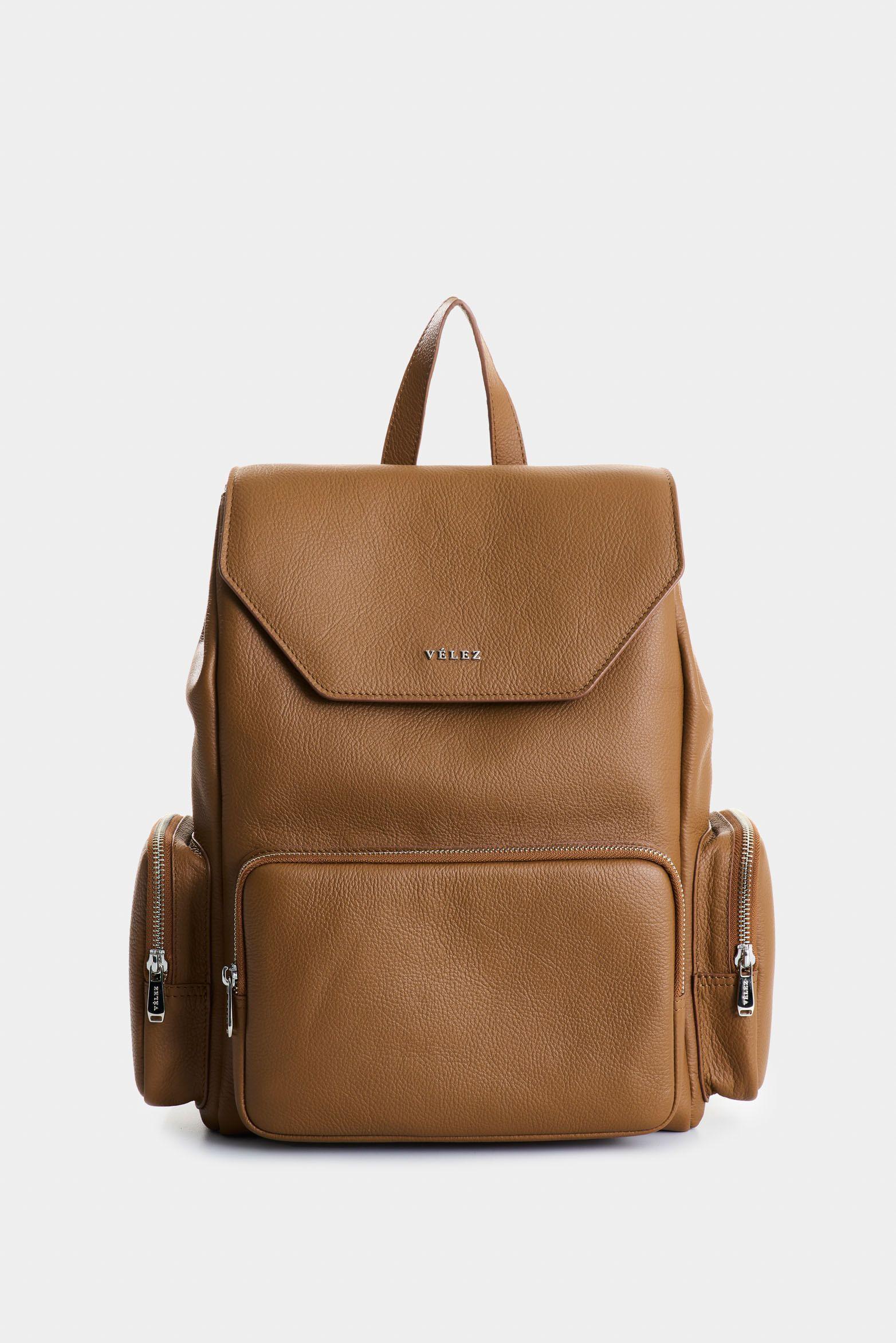 Vélez Mochila Silene De Cuero Para Mujer Tapa Hexagonal Miel-0