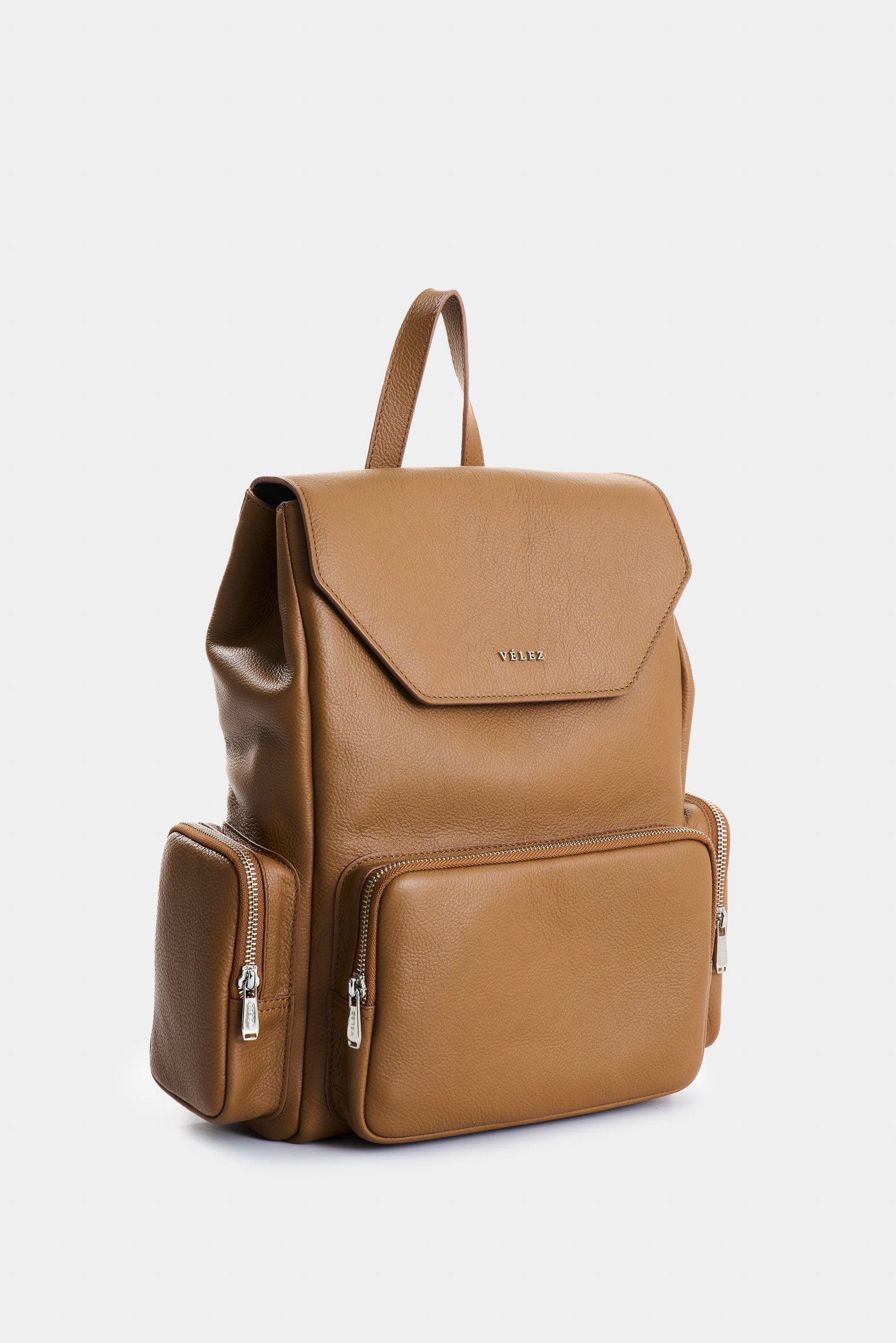 Vélez Mochila Silene De Cuero Para Mujer Tapa Hexagonal Miel-1