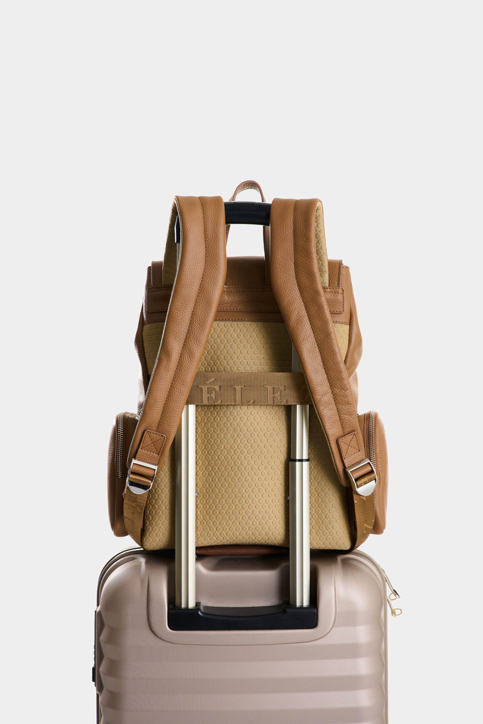 Vélez Mochila Silene De Cuero Para Mujer Tapa Hexagonal Miel-2