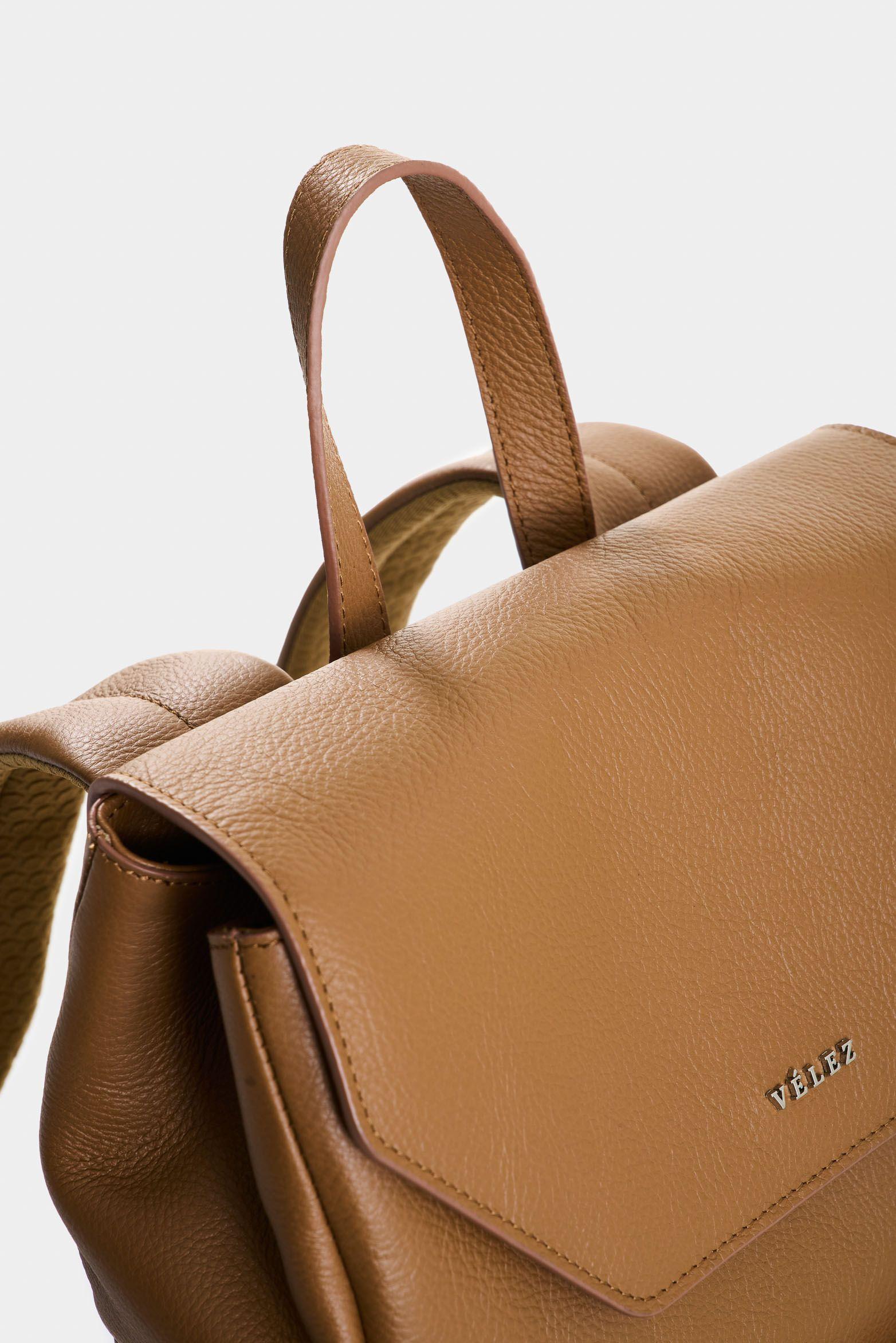 Vélez Mochila Silene De Cuero Para Mujer Tapa Hexagonal Miel-3