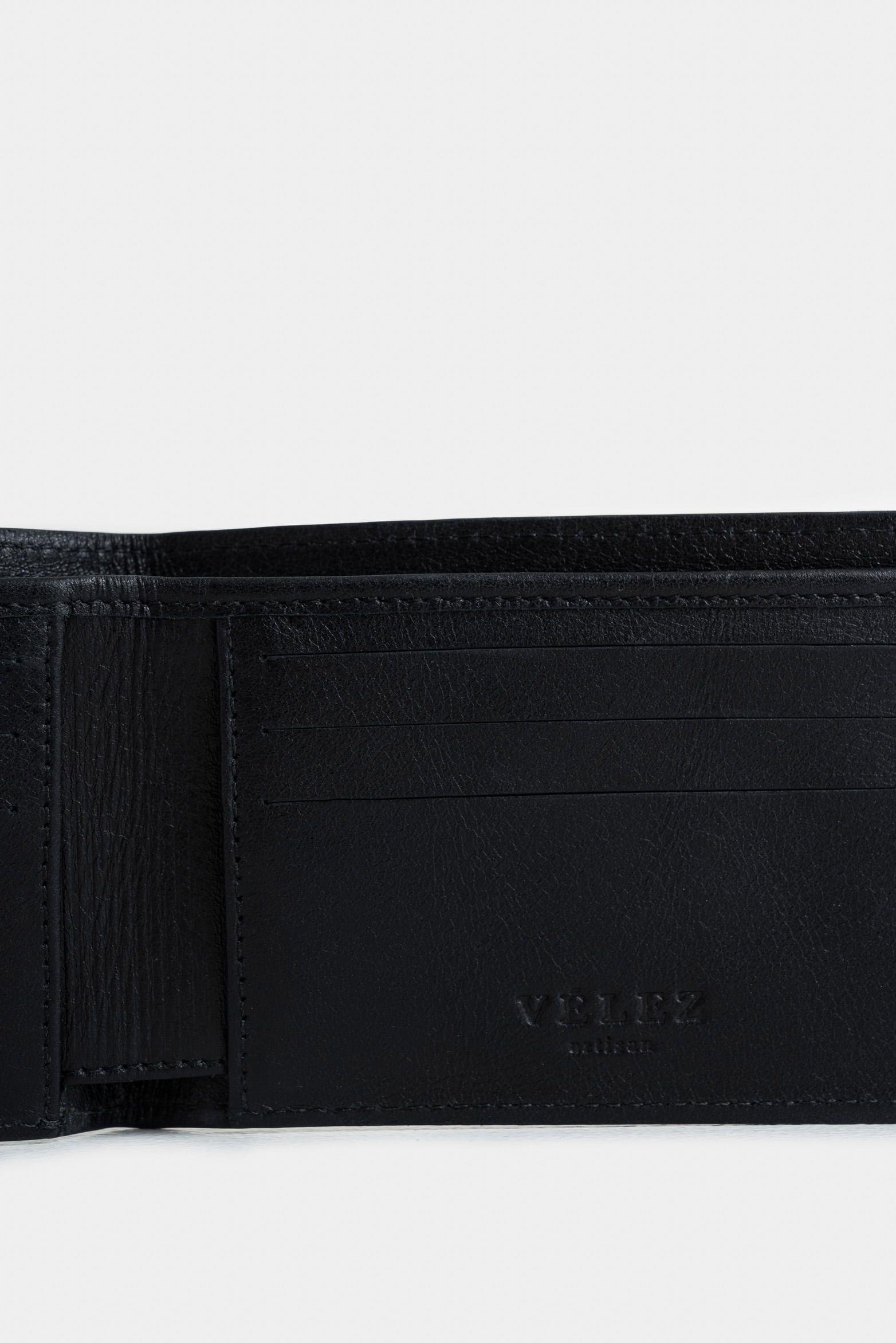 Vélez Billetera Hibiscus Cuero Hombre Grabado Abeja Negro-4