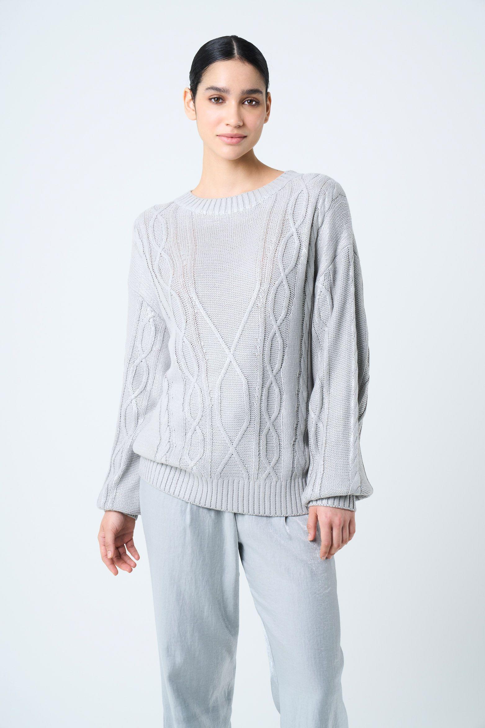 Sweater tejido Layla para mujer efecto resinado gris-0