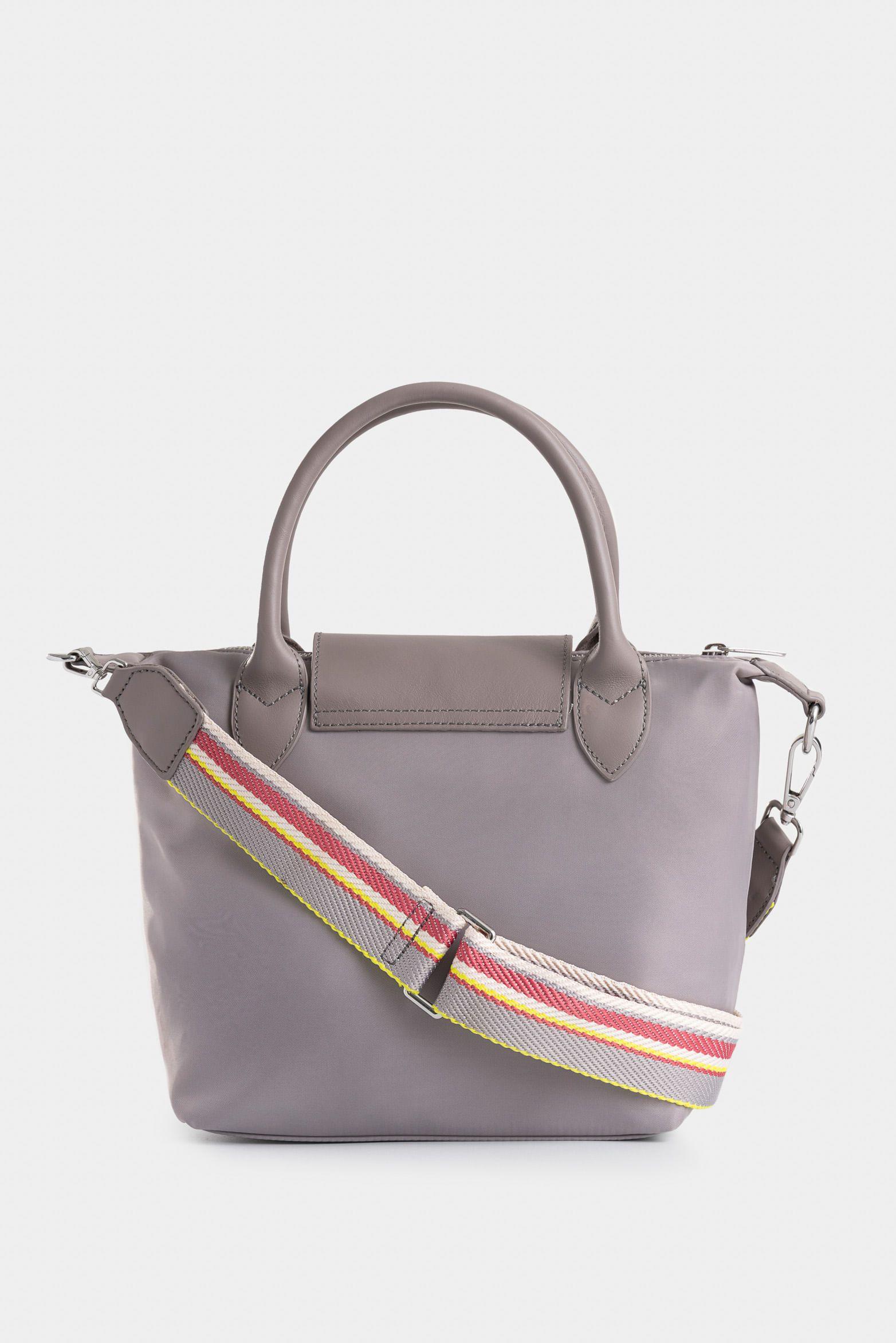 Bowling Ámbar en lona para mujer detalle cuero gris-2